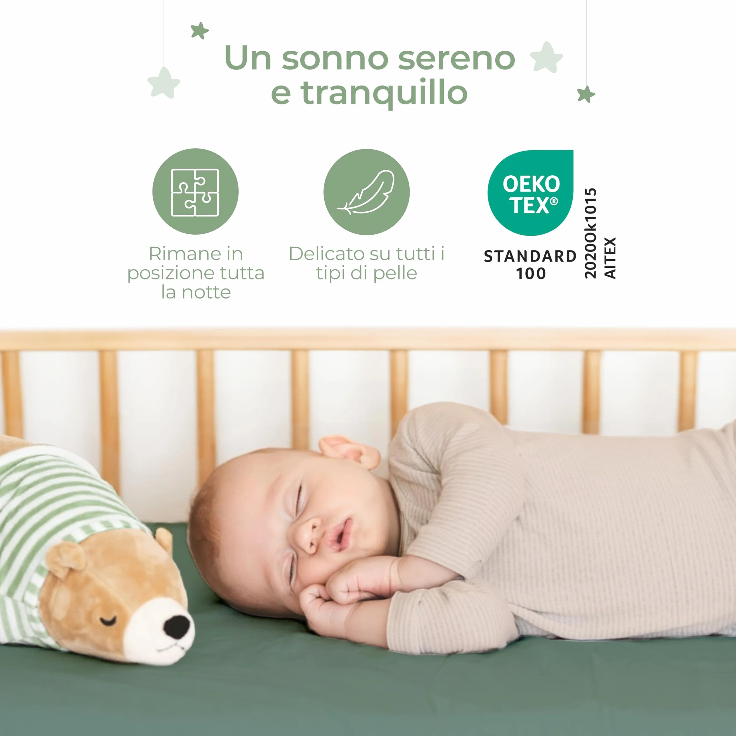 Dreamzie Set 2 Lenzuola Lettino Neonato 60x120 Cotone Oeko-Tex - Verde Salvia/Bianco