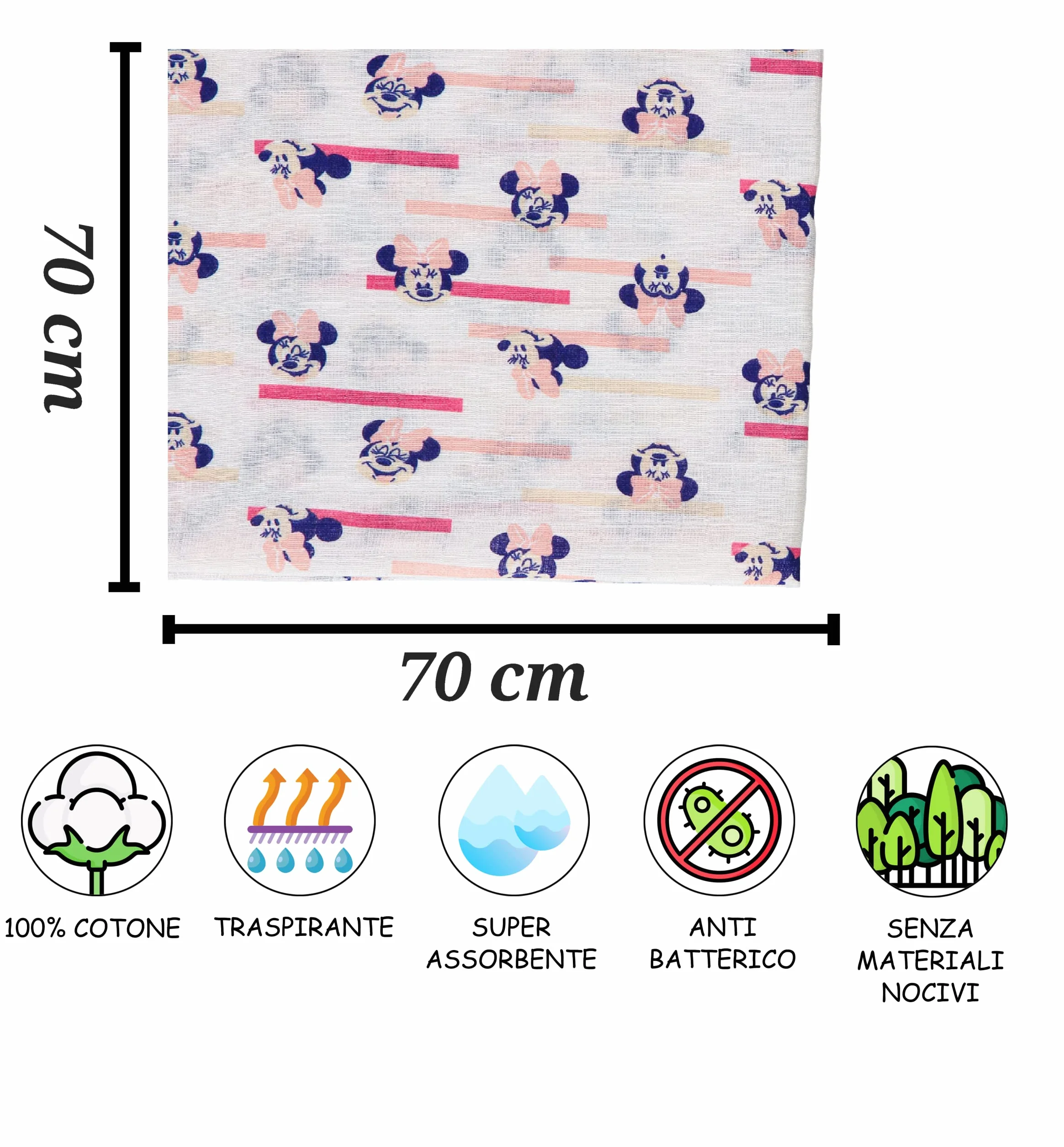 Ellepi Disney Minnie Mussole Cotone Organico 70x70 cm Neonato