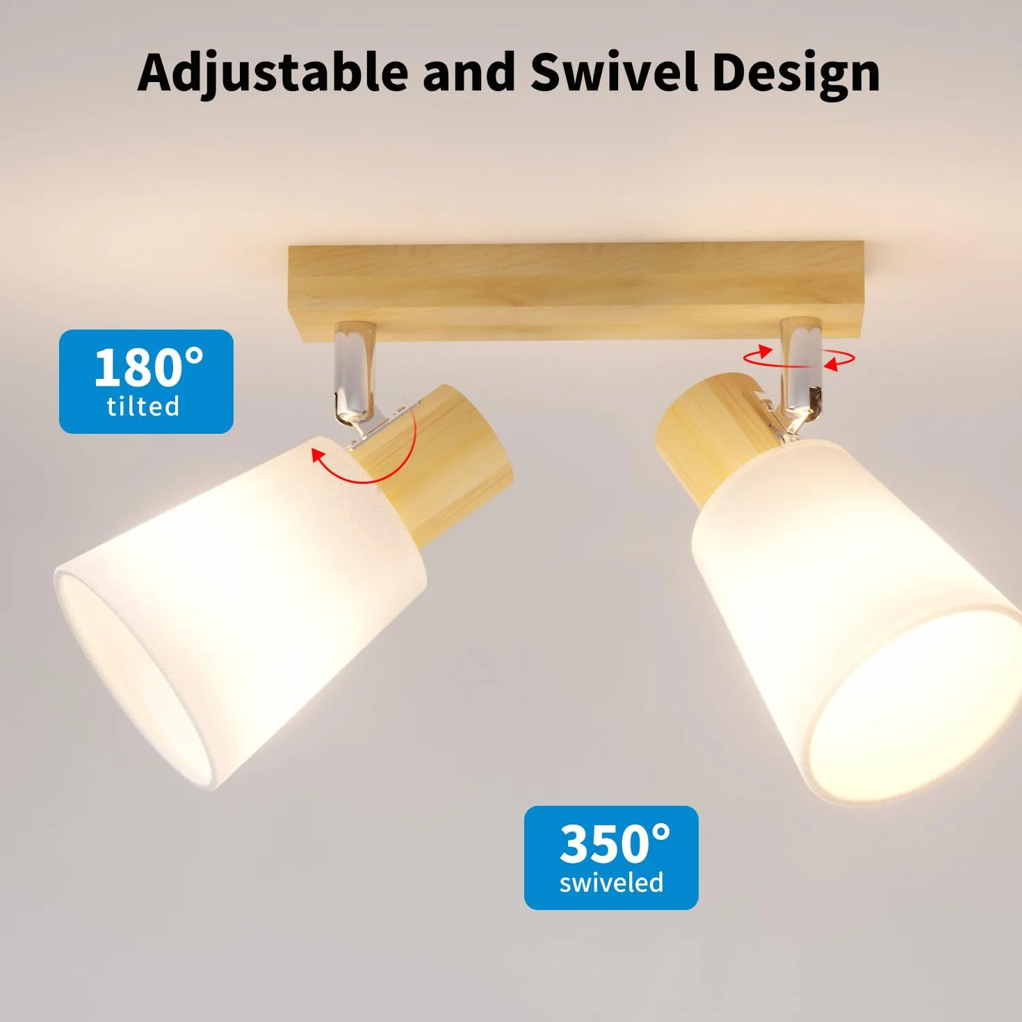 LVWIT Faretti da Soffitto E14, Faretto da Interno Bianco con 2 Faretto, Faretti Orientabili Legno, Faretto da Parete Interno Vintage per Barra, Salotto,Cameretta, Cucina, Bagno (Lampadine Escluse)
