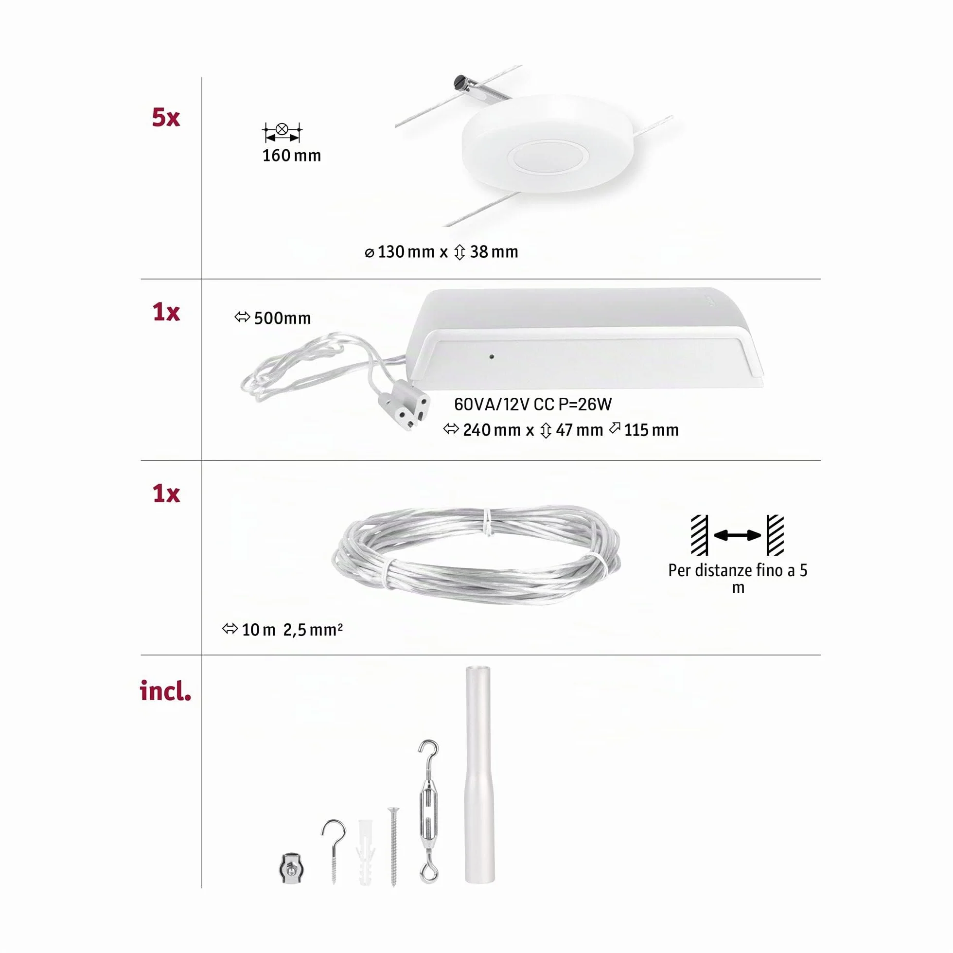 Sistema di illuminazione completo su cavo Paulmann 94426 Bianco caldo N/A