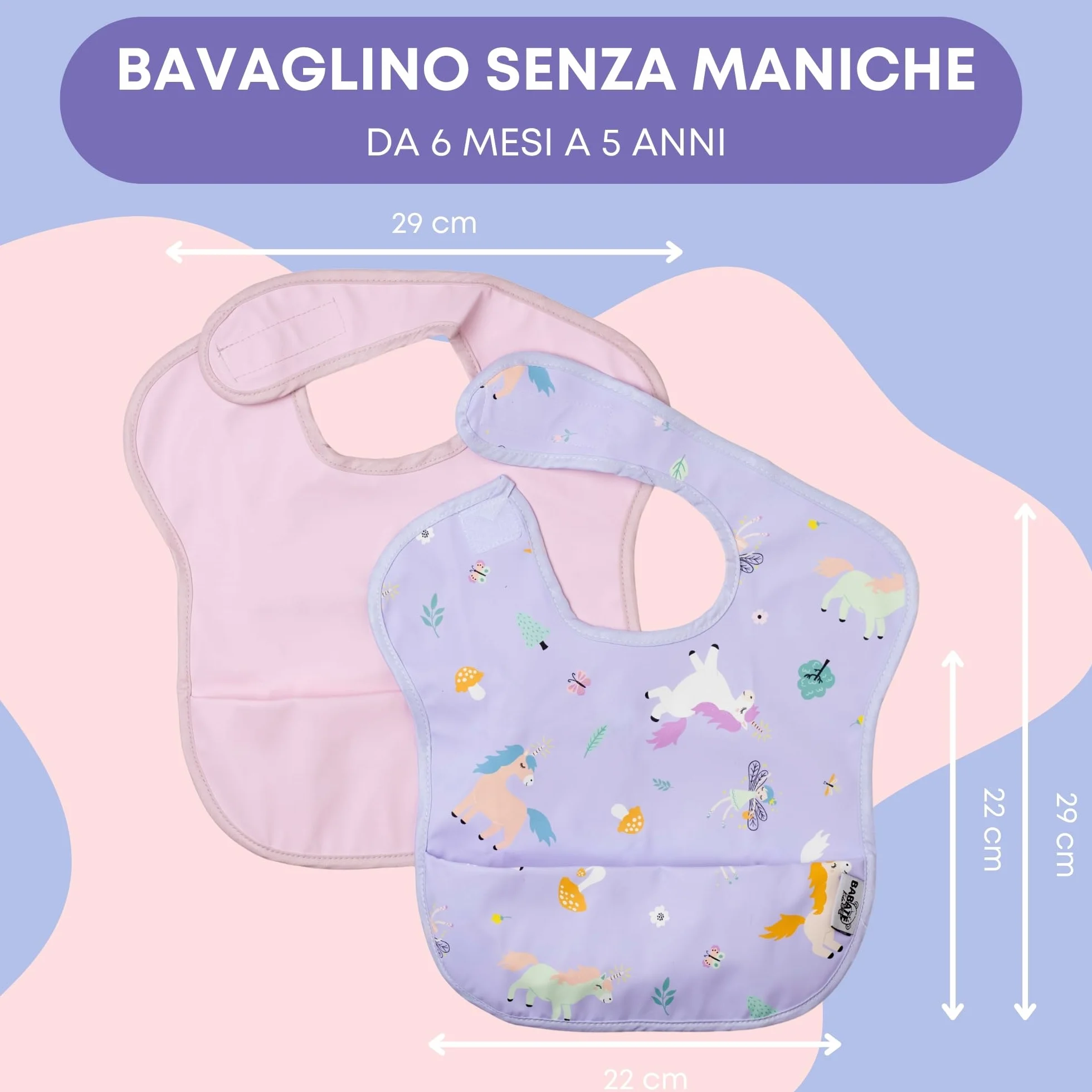Bavaglini impermeabili 2 unità, plastificati, smanicato, pappa svezzamento, bambini