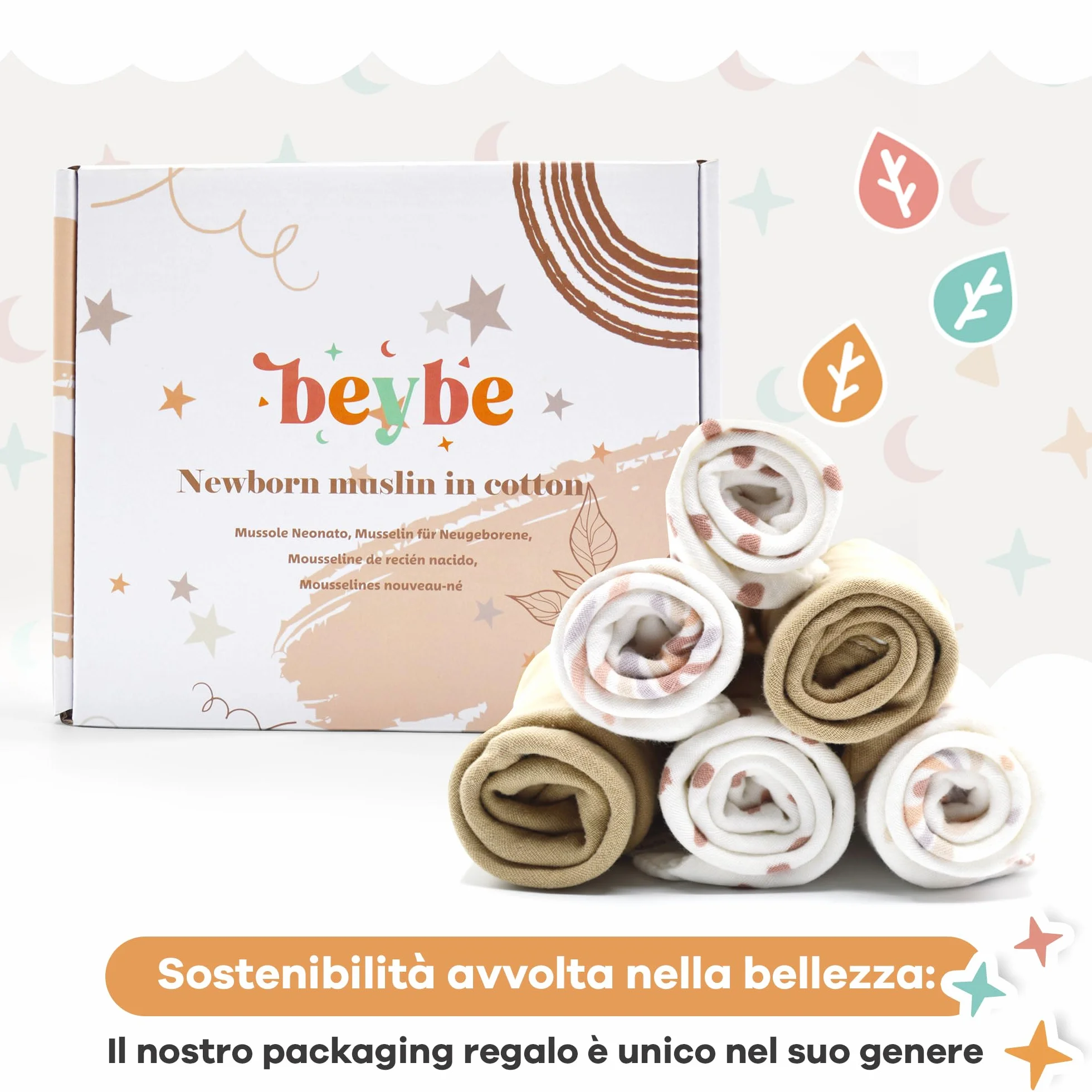 Set 6 quadrotti cotone neonato 30x30 cm Super soffici Beige