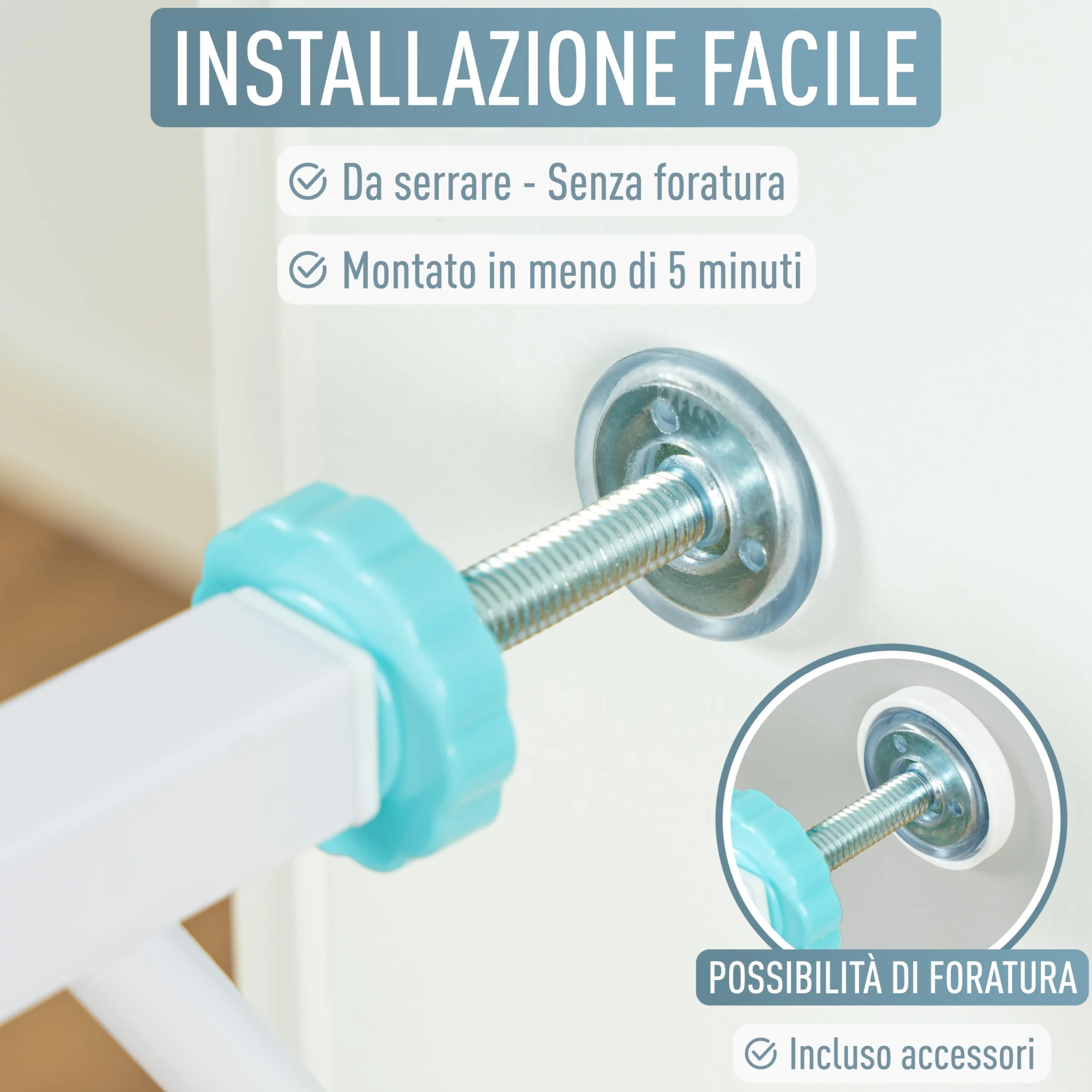 Berrin Cancelletto di Sicurezza per Porte 105-115 cm Metallo Bianco Turchese
