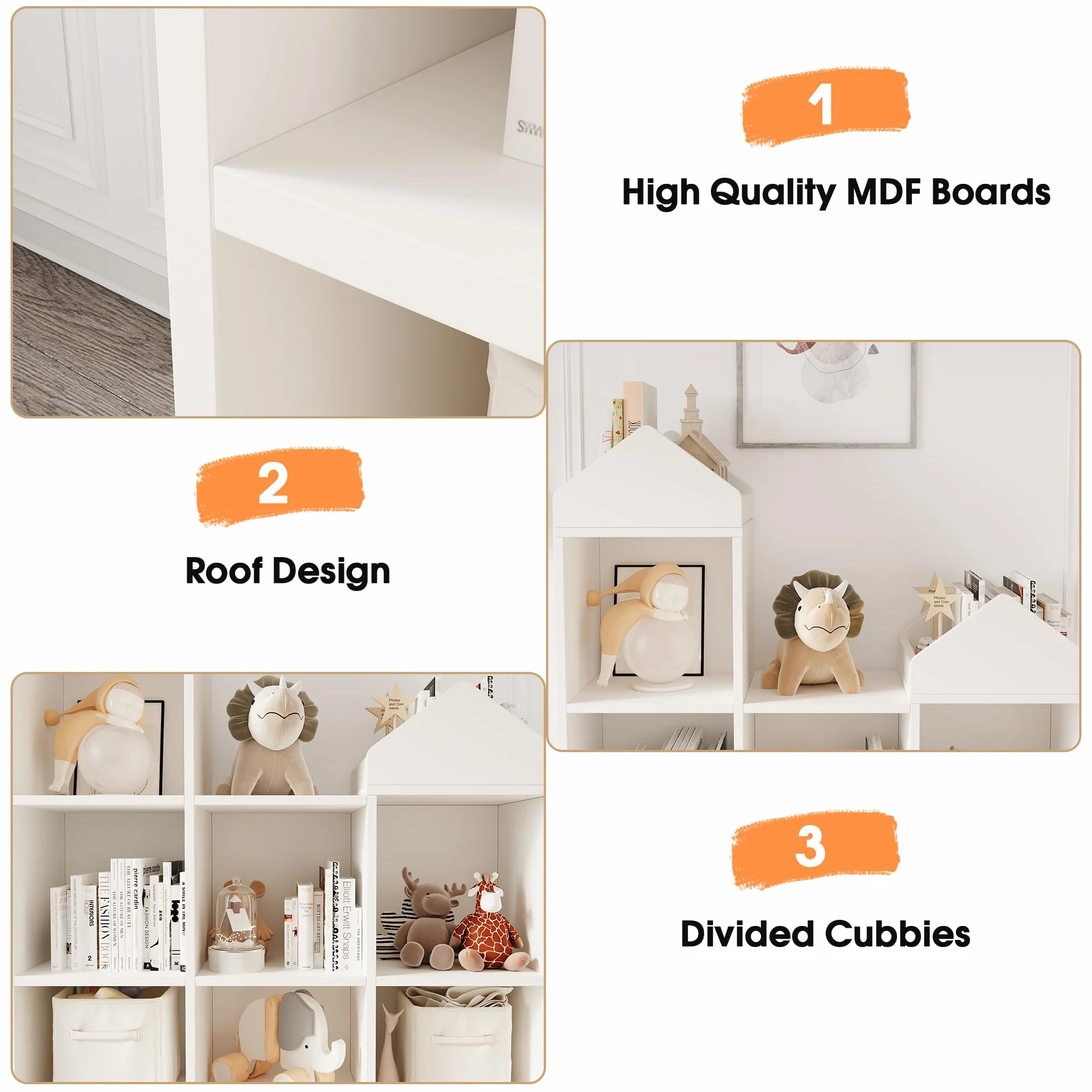 Litake Scaffale giocattoli bambini 9 scomparti 2 in 1 casetta libreria organizzatore bianco 92x30x108 cm