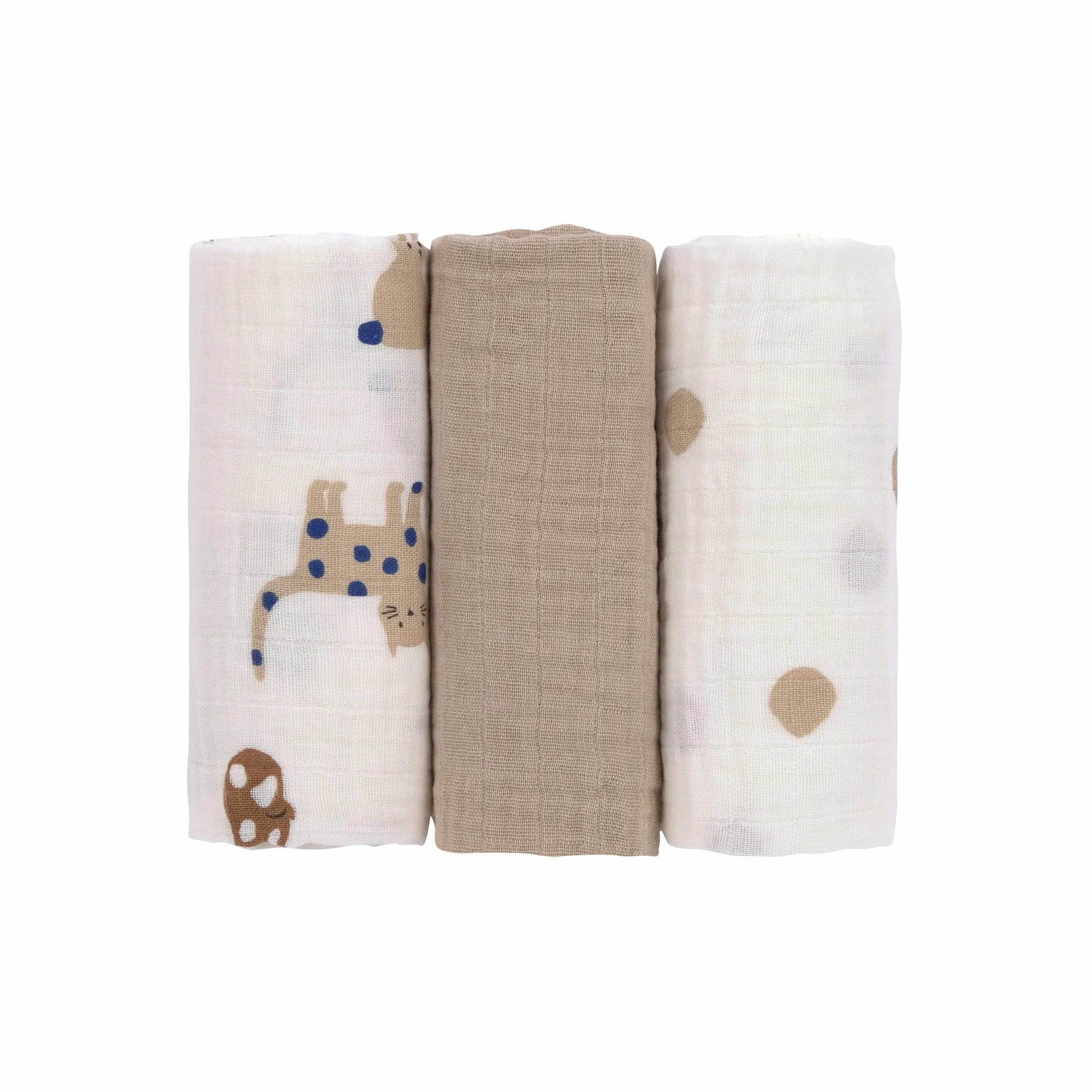 LÄSSIG Coperta Puck per neonati Panno di garza Set di 3 pezzi in cotone 60 x 60 cm Swaddle & Burp Blanket M Little Mateys royal blue