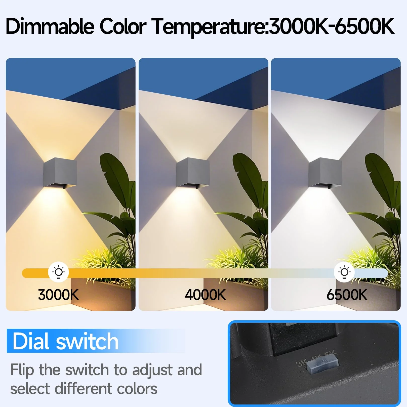 2 Pezzi LED 15W Lampada da Parete Esterno/Interno Regolabile 3 colori Cubo 11CM IP65 Impermeabile Lampade da Esterno Parete Applique Esterni Quadrata Angolo del Fascio Regolabile Moderne Grigio Scuro
