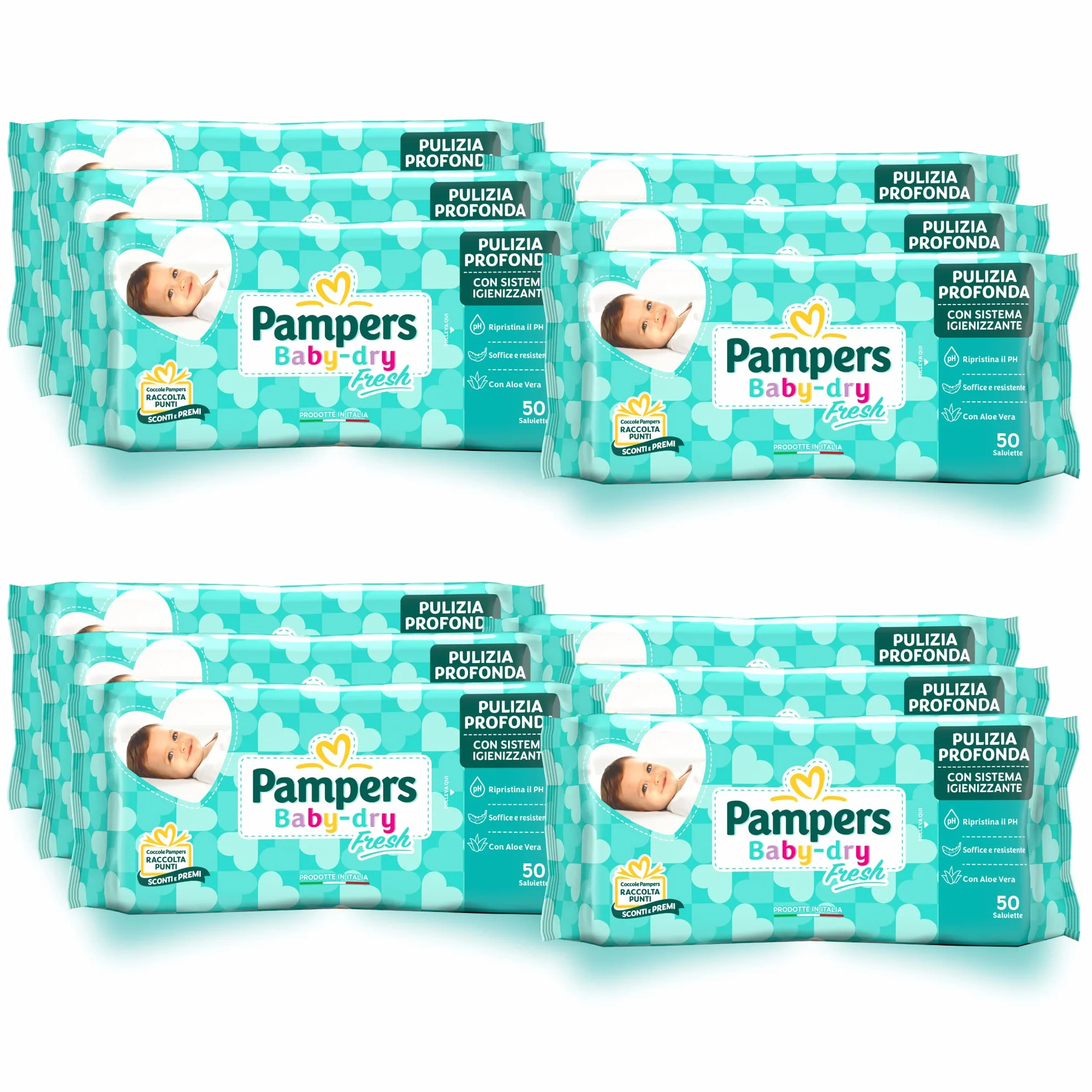 Pampers Baby Fresh Salviettine 12 Confezioni da 50 Pezzi 600 Salviettine Formula Idratante PH