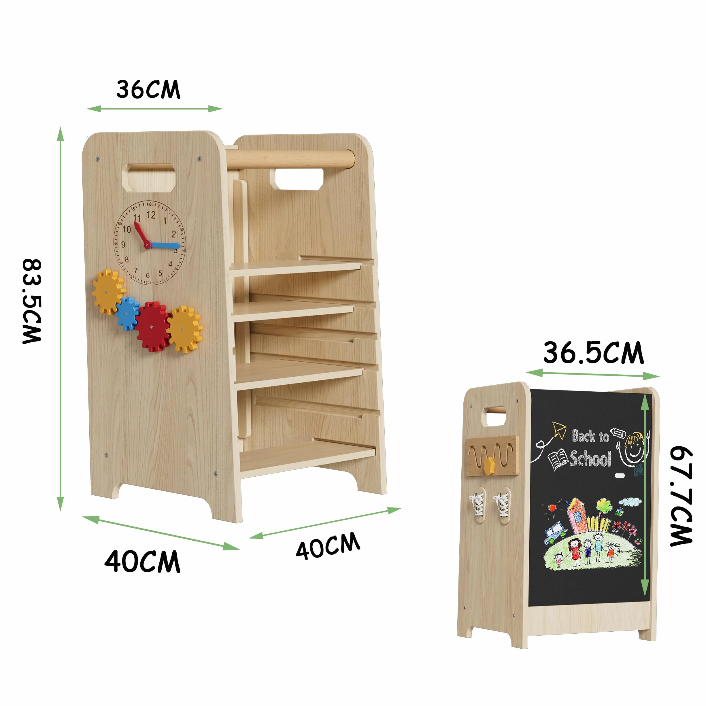Torretta Montessoriana 4 in 1 Multifunzionale Torre Didattica con Lavagna e Scala Scorrevole per Bambini da 1 Anno