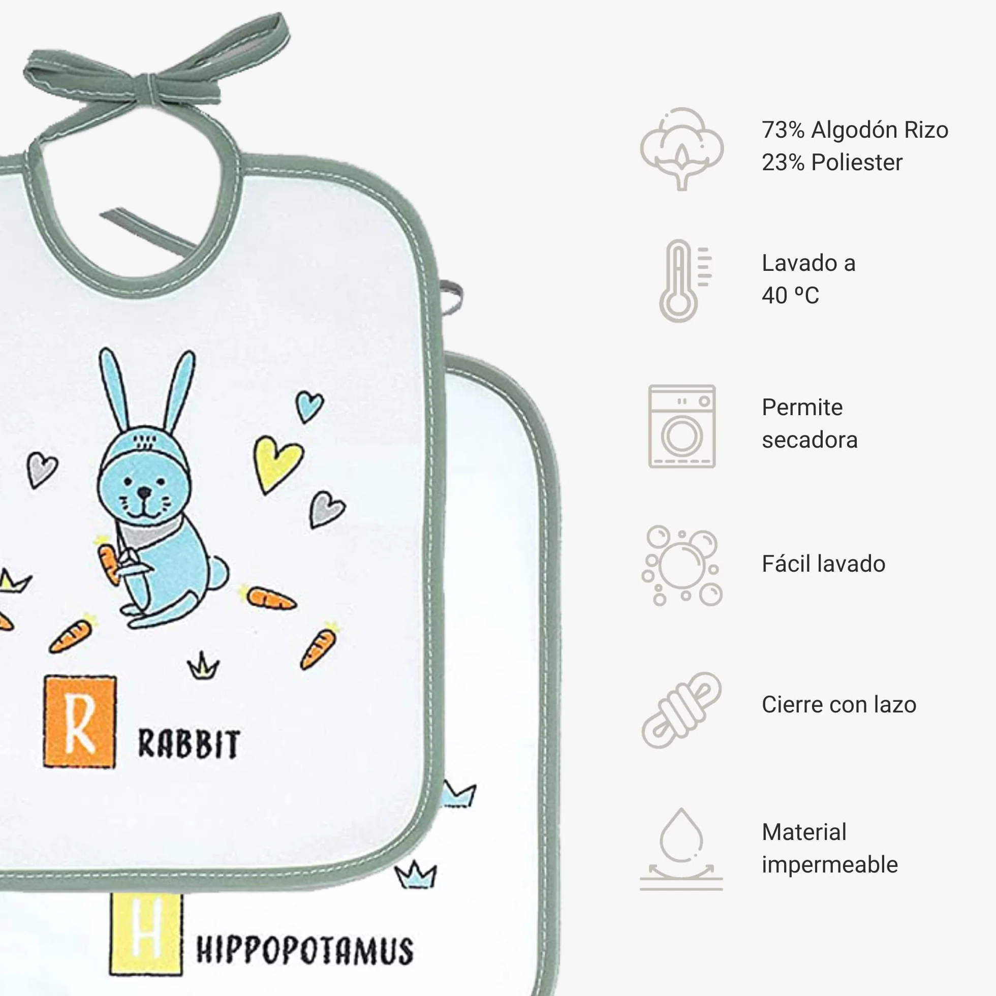 Bavaglini Impermeabili 73% Cotone 27% Poliestere Fodera Vinile Confezione Da 7 23x27 cm per Bambini 6-18 Mesi