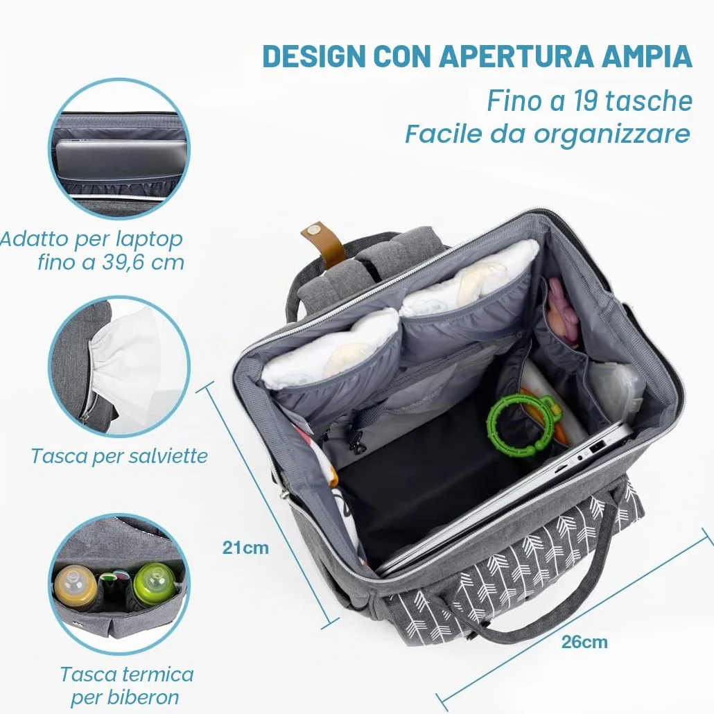 Lekebaby Zaino Mamma Multifunzione Impermeabile Fasciatoio Neonato Grande Capacità Spazioso Ganci Passeggino Tasche Isolanti