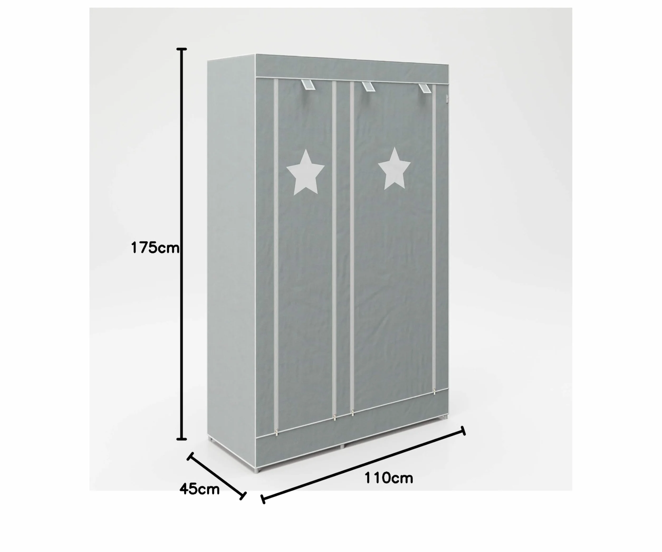 roba Armadio in Tessuto Little Stars 175 x 110 x 45 cm 6 Scomparti Grigio