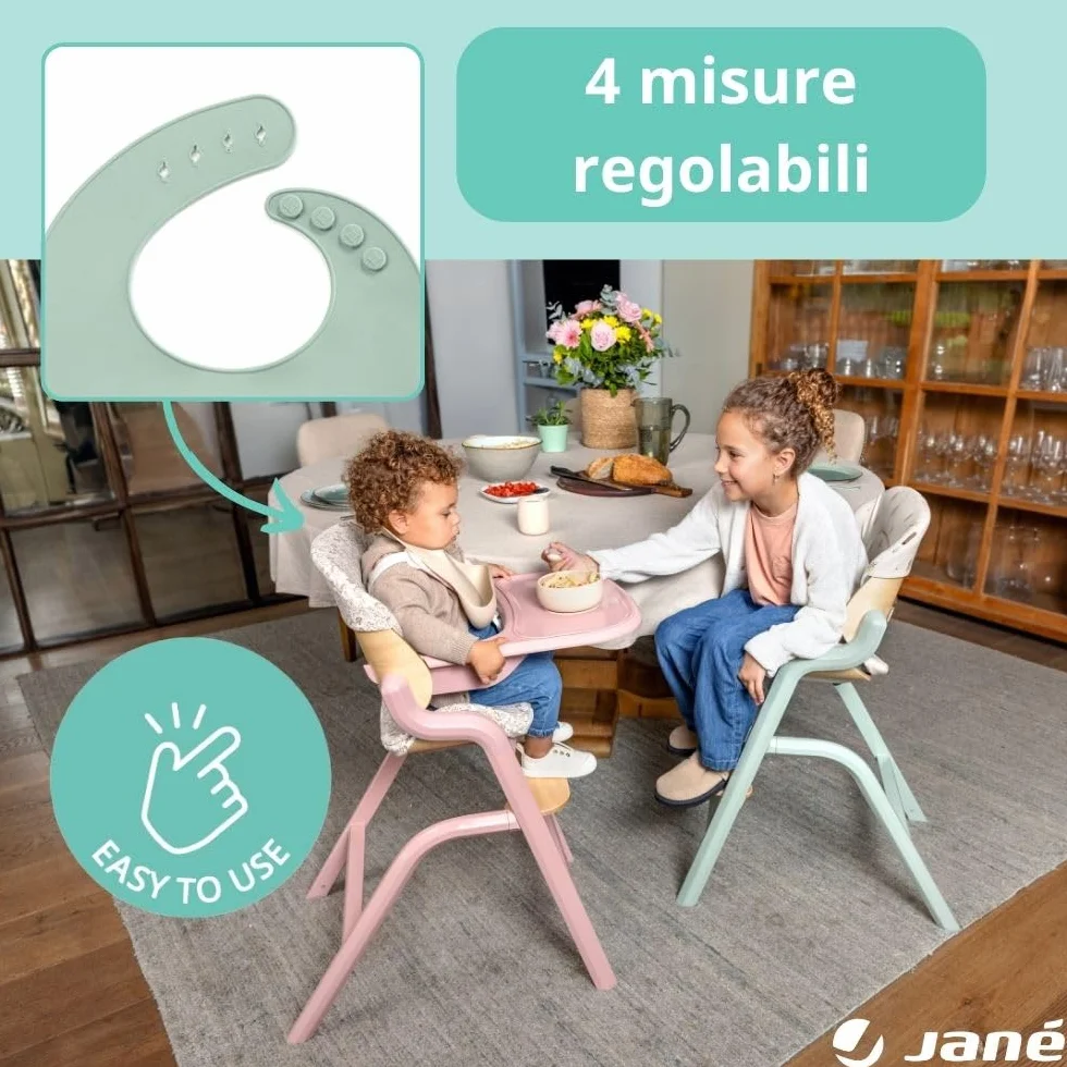Jané Bavaglino in Silicone per Neonati, Arrotolabile, Impermeabile, Regolabile 4 Posizioni, Senza BPA, Rosa