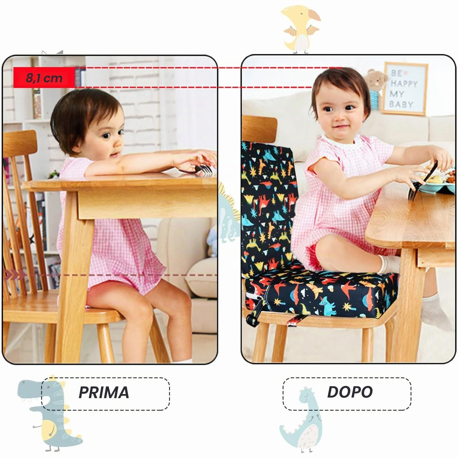 Rialzo Cuscino per Bambini 2 Pezzi, Cartone Animato Comodo Seduta Regolabile per Seggioloni Alza Sedia
