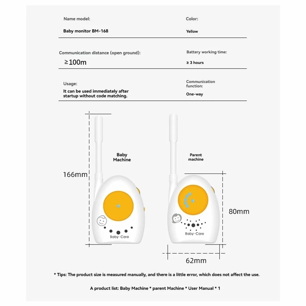 Audio Baby Monitor Fili Sorveglianza Bambino Lunga Distanza Suono Cristallino Indicatori Luminosi
