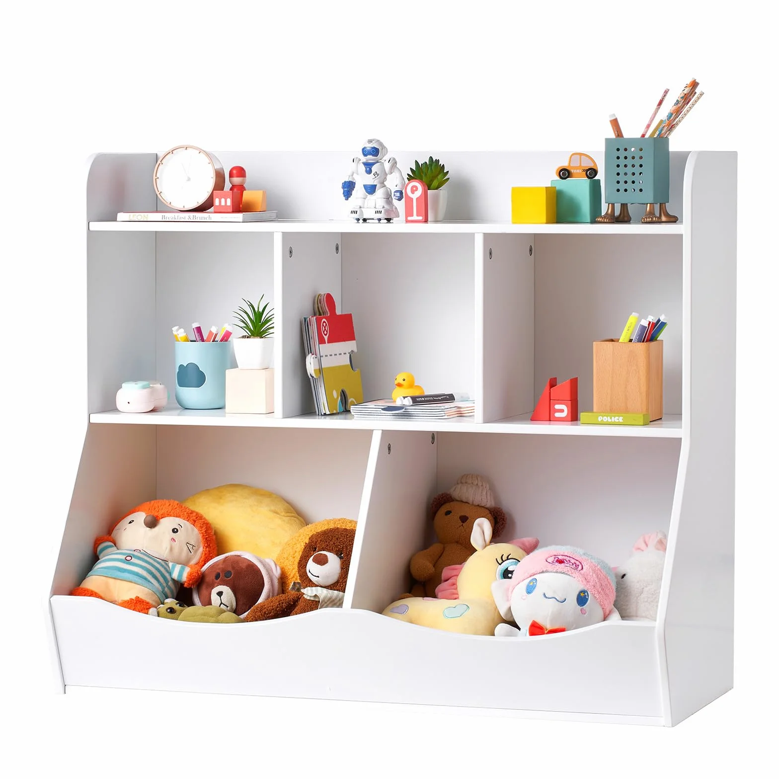 VEVOR Scaffale Portaoggetti in Legno per Bambini, Organizzatore Giocattoli con Scaffale per Libri, Armadietto per Camera Giochi