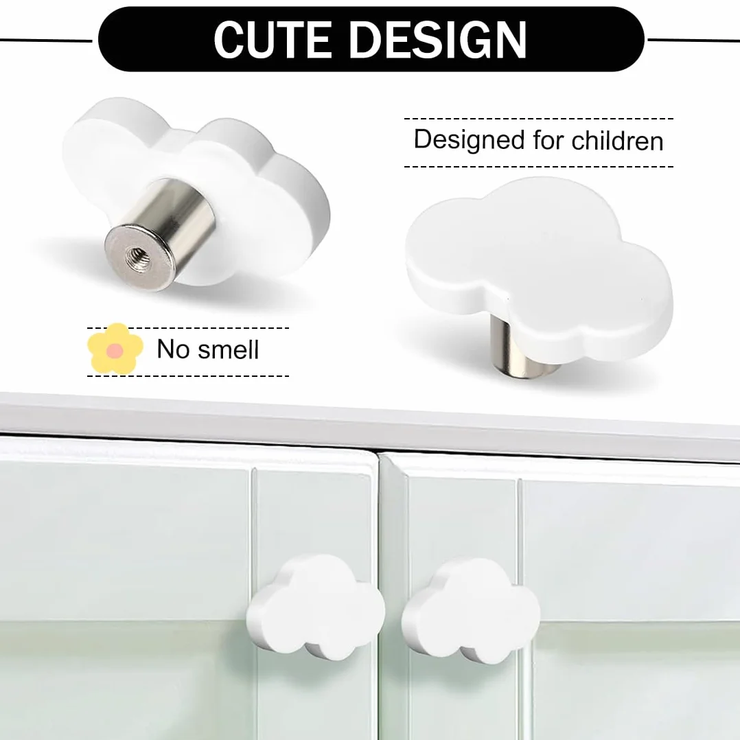 Pomelli per Cassetti Forma Nuvola Morbida Bianco 4 Pezzi Decorativi per Mobili Bambini