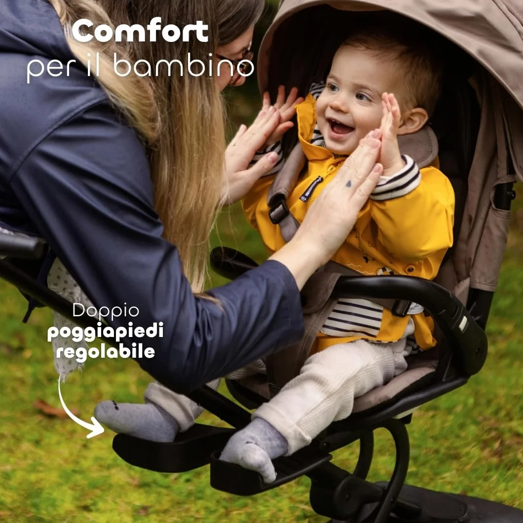 BÉABA X Micro Mobility Baby Cruiser Passeggino Dalla Nascita, Seduta Girevole 360°, 7 Posizioni, 3 Inclinazioni, Chiusura Una Mano, Ruote LED, Imbracatura 5 Punti, Cappottina UPF 50+, Pralinato
