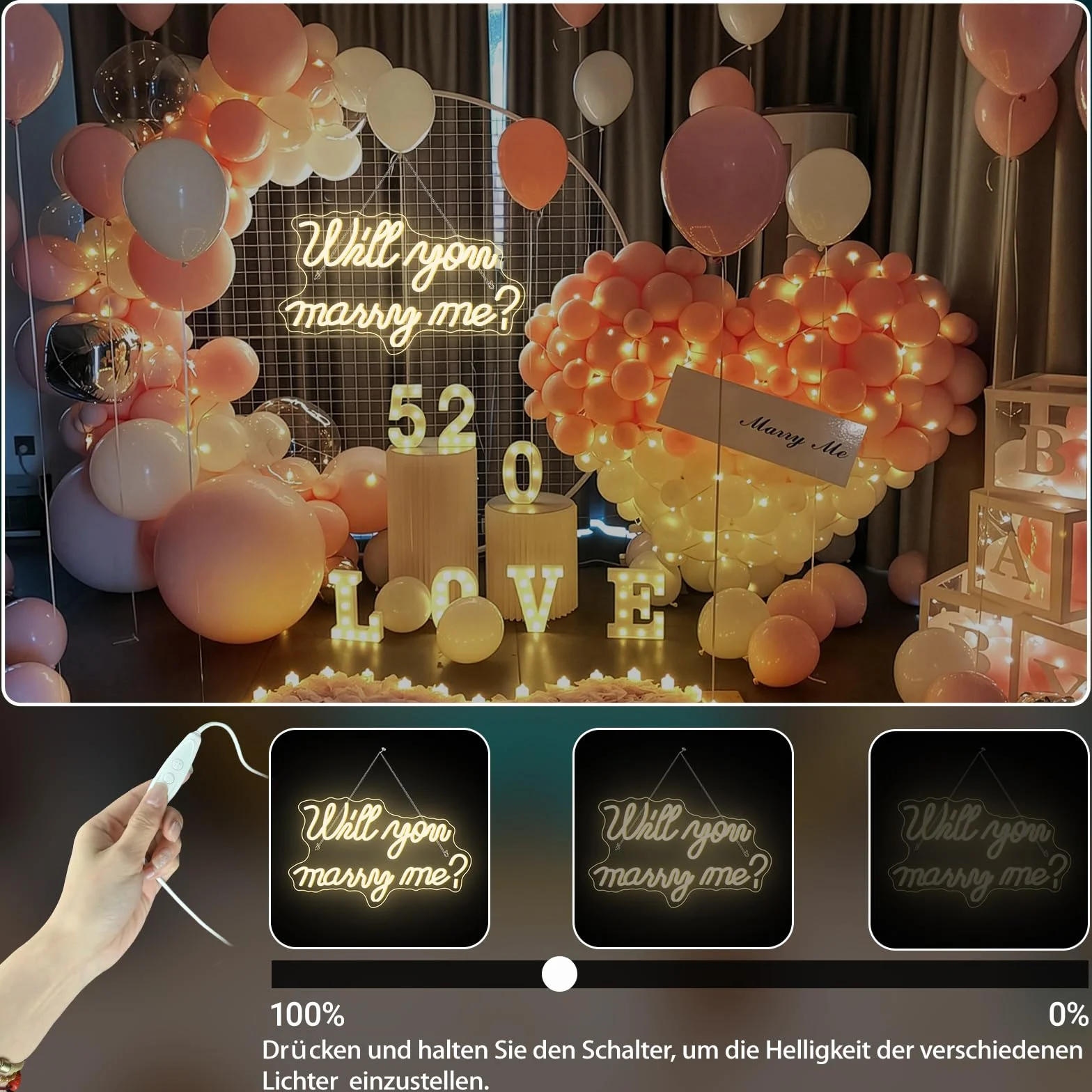 Cartello al neon con scritta "Will You Marry Me" per decorazione da parete, con lettere LED al neon, alimentato da USB, per decorazioni per proposte, matrimoni, feste di San Valentino