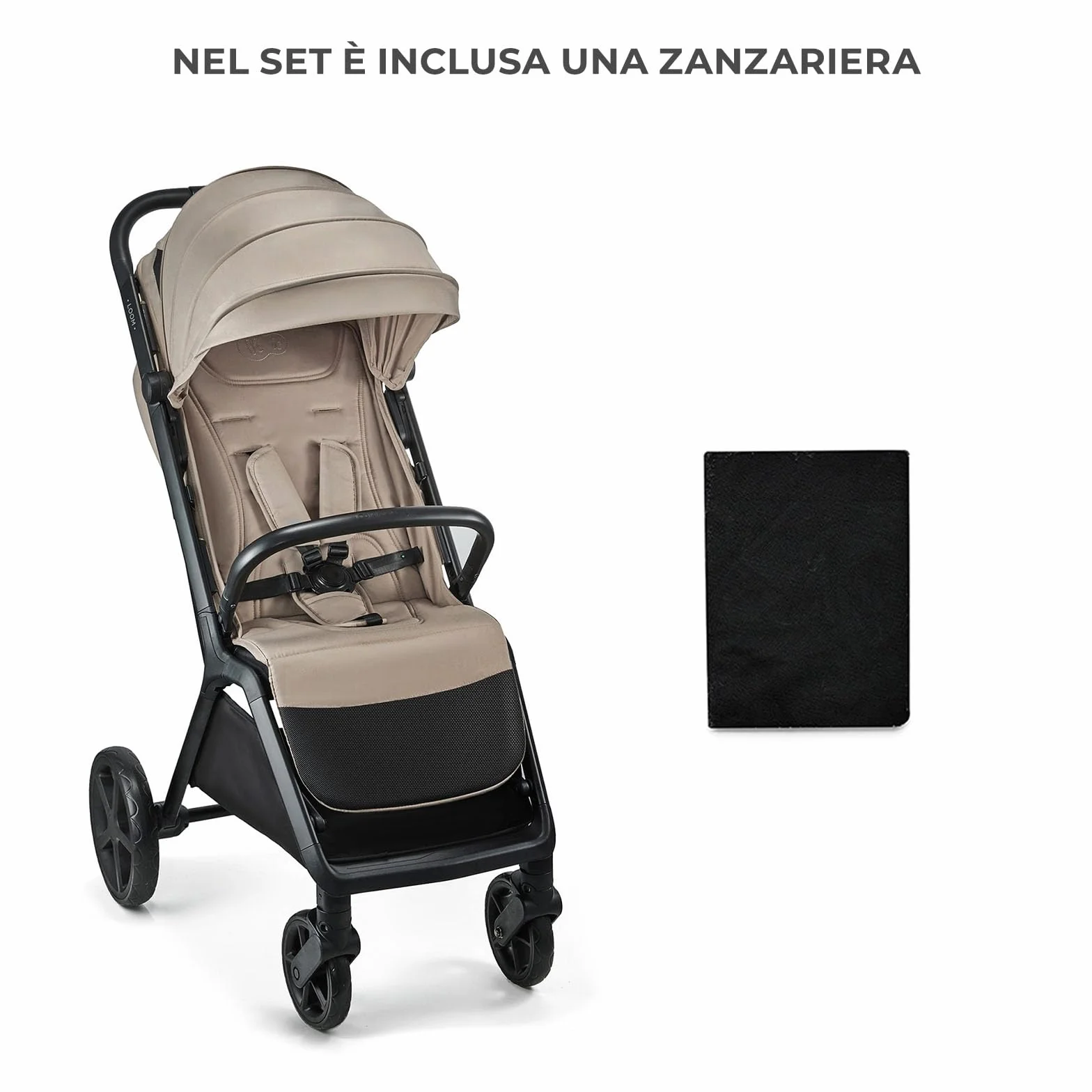 Kinderkraft LOOM Passeggino leggero 27kg, Chiusura una mano, cesto sotto, capottina estensibile, Barra sicurezza, Beige