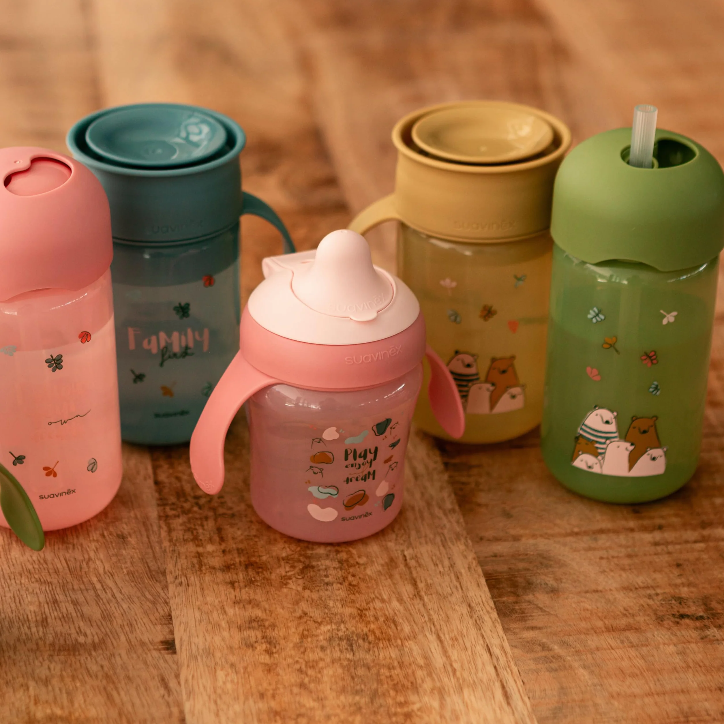 Suavinex Tazza didattica per bambini 340 ml antigoccia 360 My Family Rosa