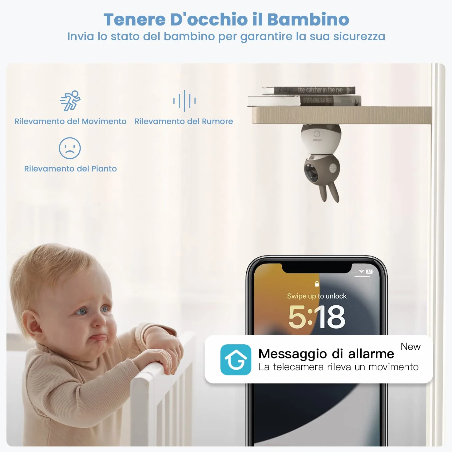 ieGeek 2K Baby Monitor con 5" LCD, Telecamera Bambini con APP, 3000mAh Batteria Ricaricabile, Rilevamento Intelligente