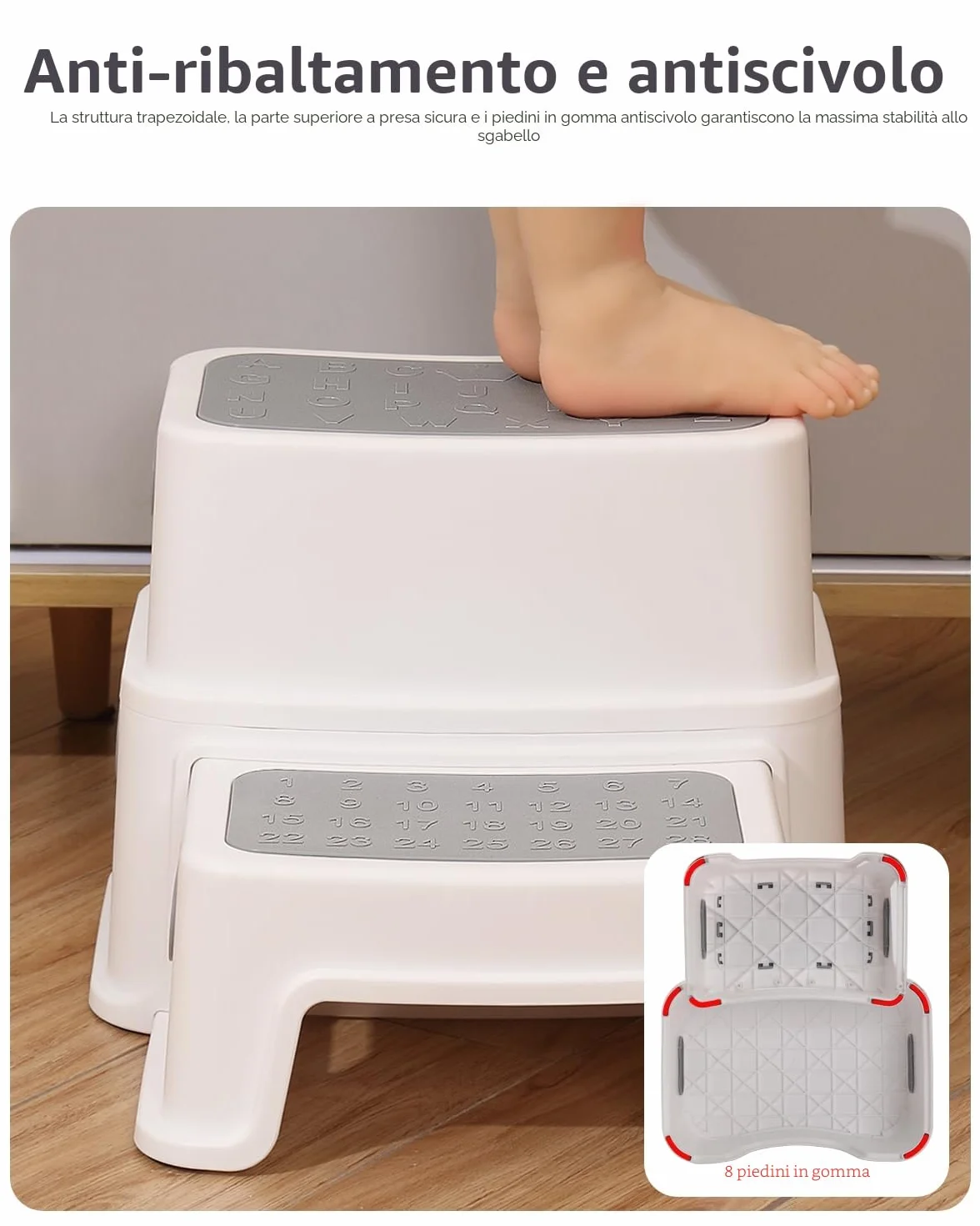 Sgabello Bambini 2 Gradini Antiscivolo Antiribaltamento 90 kg per Bagno Lavandino Toilette