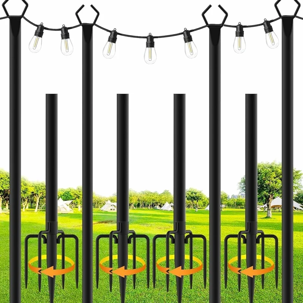 Set di 4 pali luminosi in metallo esterno da 2,9 m con forchetta palo