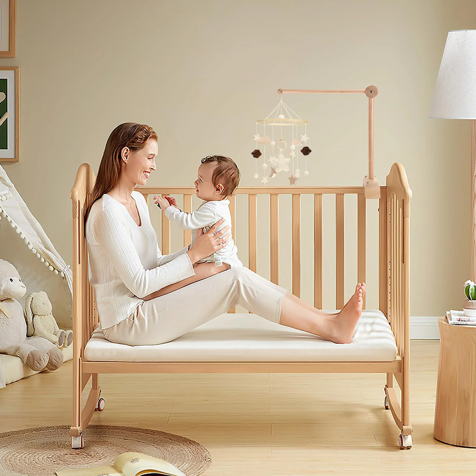 Collazoey Supporto Giostrina Lettino in Legno, regolabile in altezza, per cameretta bambini, lettini e fasciatoi