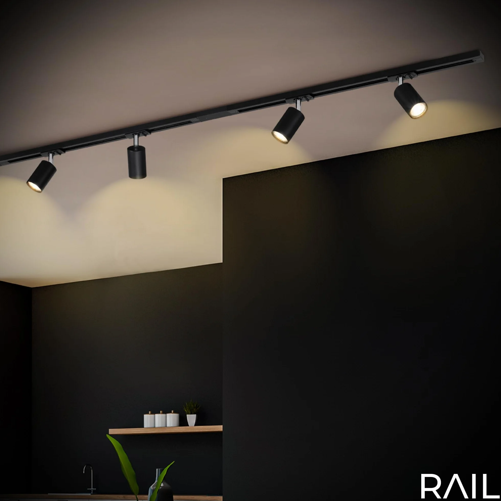 BRILONER - Set iniziale di binari, 4x spot GU10 orientabili, espandibili, sistema di illuminazione a binario a soffitto, binario per faretti, lampada a soffitto, plafoniera, faretto, 9W, 1,5 m, nero