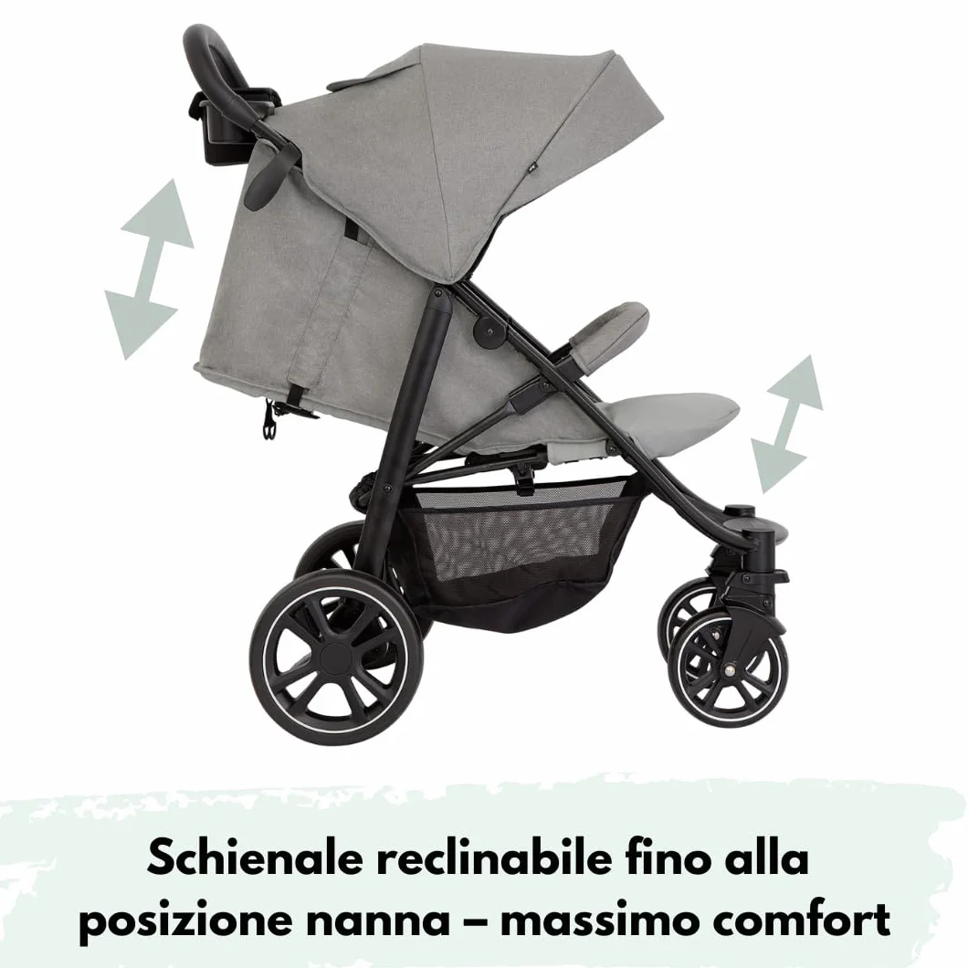 Graco Passeggino Leggero EezeFold DLX, Passeggino da Viaggio con Chiusura a Una Mano, Sospensioni a 4 Ruote, Reclinabile, Cestello Ampio – Grigio Lunare