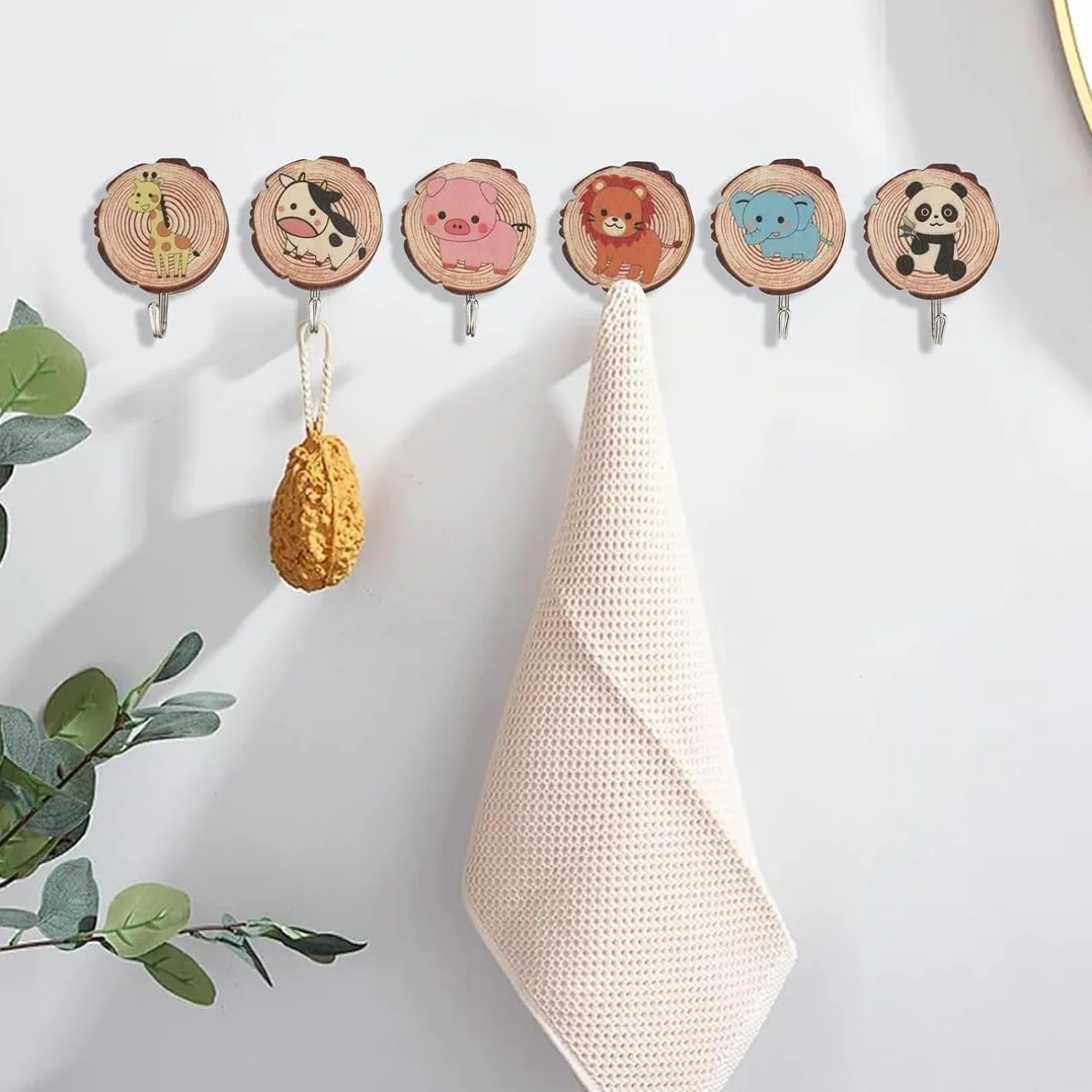 Ganci Autoadesivi per Bambini a Forma di Animale, 6 pezzi, Senza Foratura, per Cappotti Asciugamani Ombrelli Cappelli