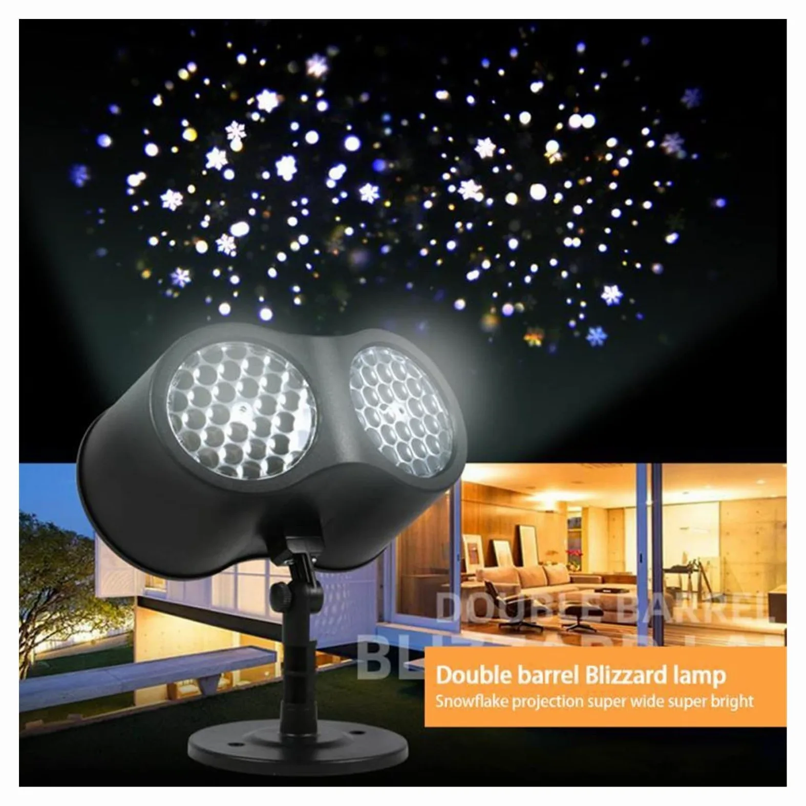 Proiettore di Natale Fiocco di neve Luci da palcoscenico Proiettore a doppia testa for esterni Atmosfera for feste a casa Lampada speciale,Halloween,Natale,Decorazioni per esterni