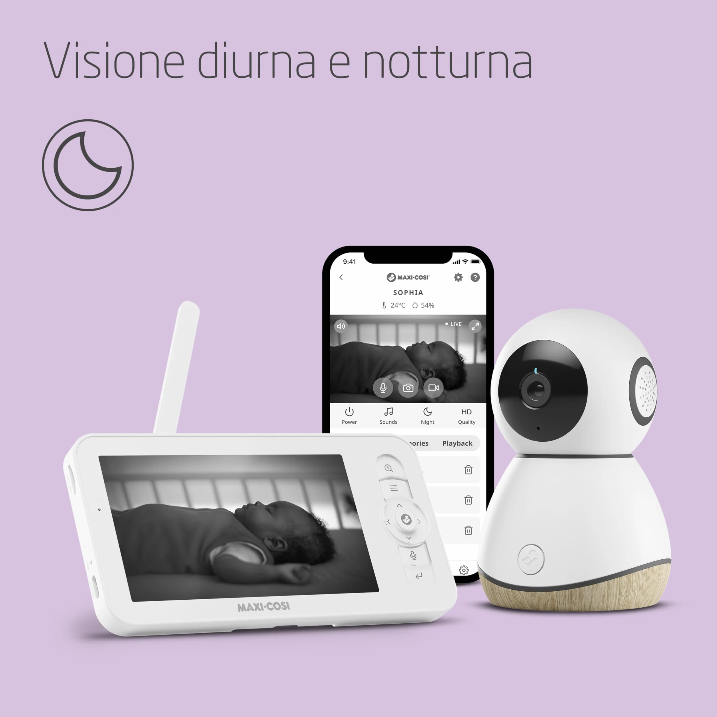 Maxi-Cosi See Pro Video Baby Monitor WiFi HD, Visione Notturna, Rilevamento Movimento, Termometro Igrometro