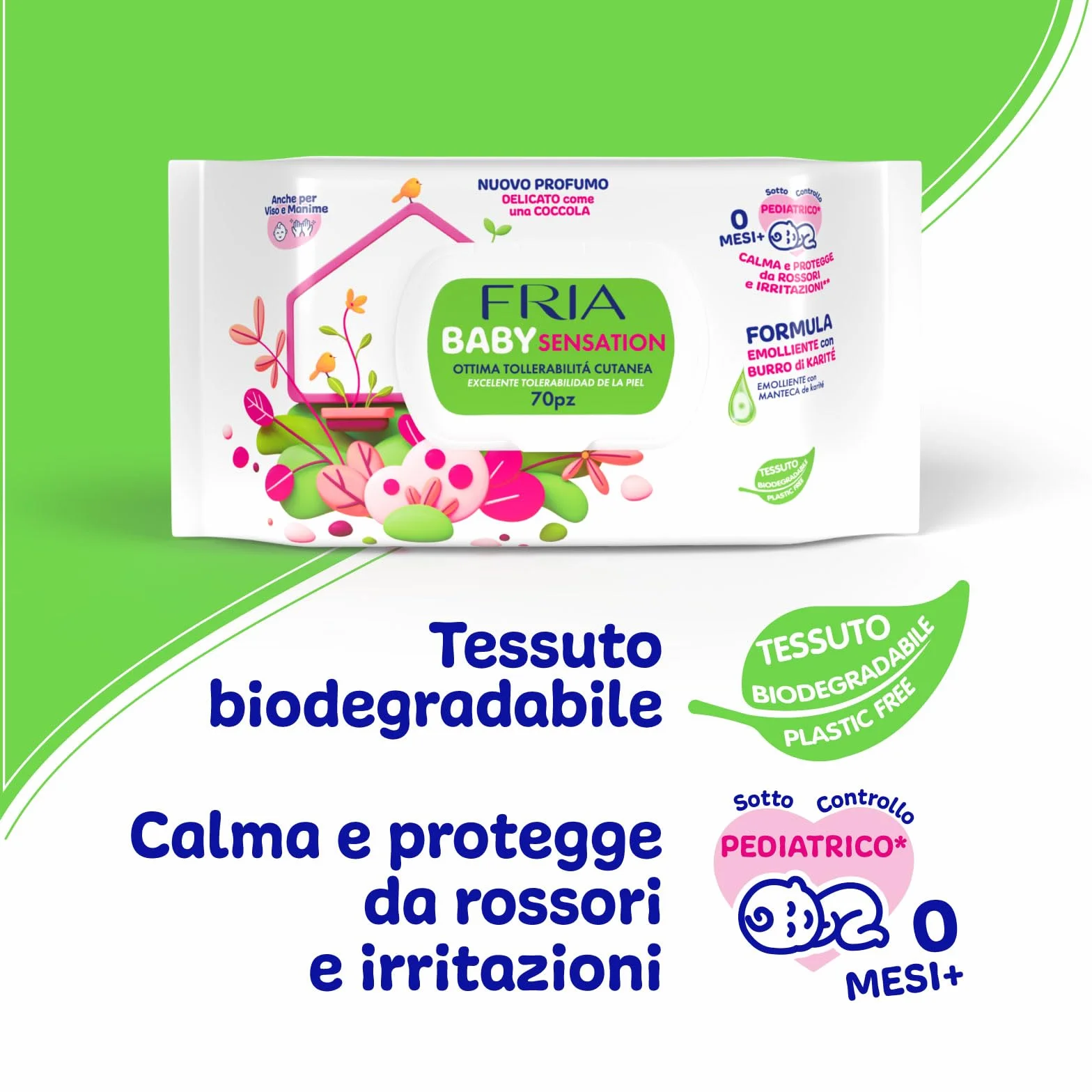 Fria Baby Sensation Salviette per Cambio Pannolino Burro di Karitè 70 Salviette