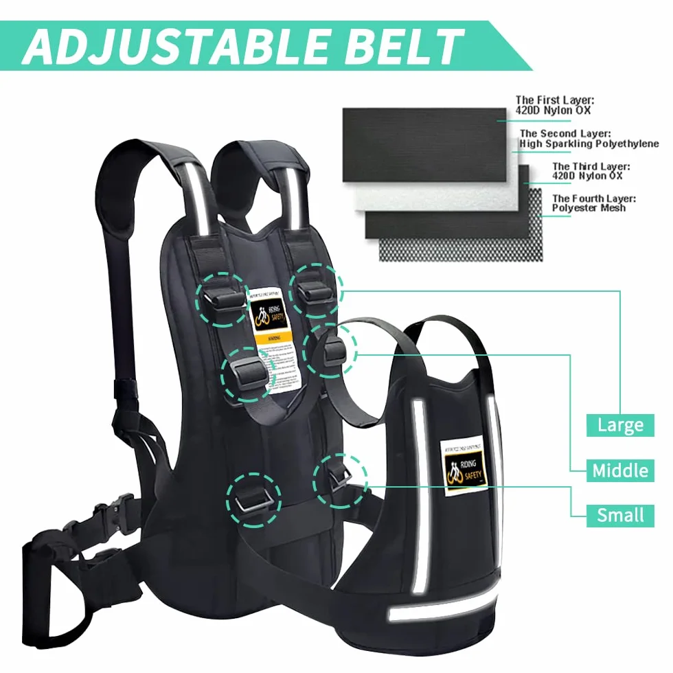 Jolik Imbracatura Moto Bambini Regolabile con Manici Riflettente Nero