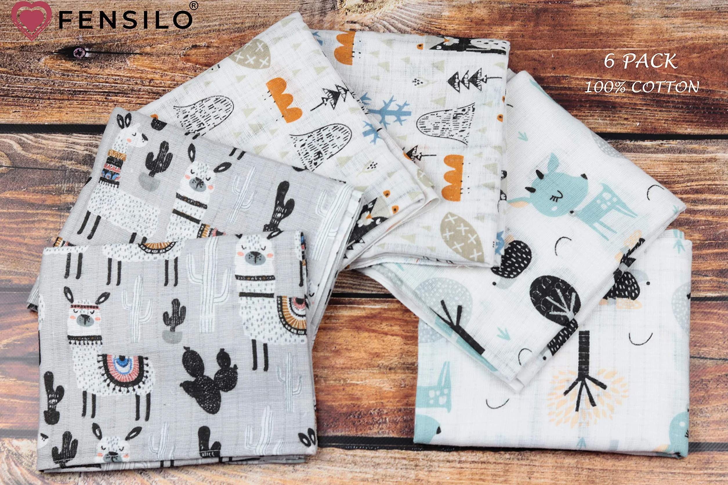 Neonato Mussola Pacco da 6 70x80cm Grigio Animali Bimbo e Bimba OEKO-TEX STANDARD 100