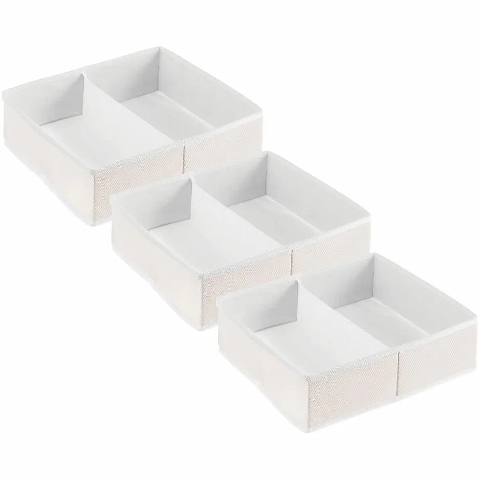 mDesign Set 3 Box portaoggetti Bimbo Organizer Armadio Calze Bavaglini Pannolini 2 Scomparti Crema Bianco