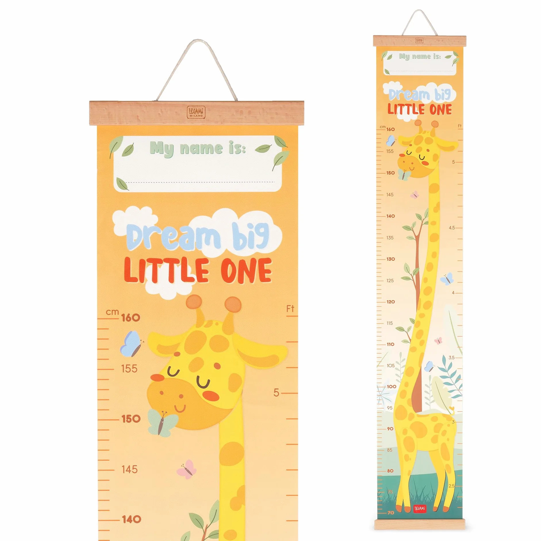 Legami Metro da Parete Dream Big Little One per Altezza Bambini 160 cm 41 Stickers Inclusi Listelli Legno Tema Giraffe