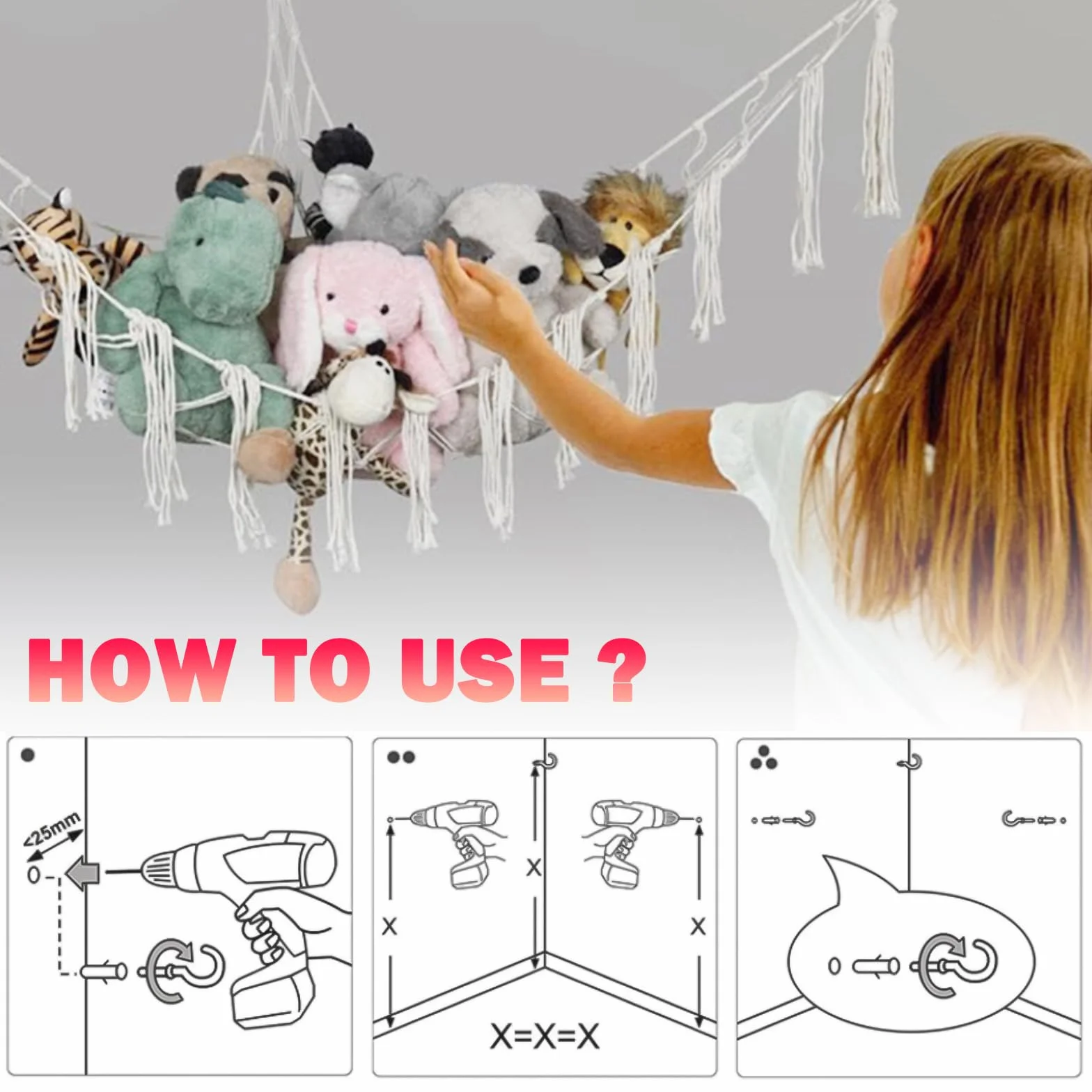 Amaca Giocattolo per Animali, Portaoggetti da Appendere, Rete Portaoggetti per Animali di Peluche