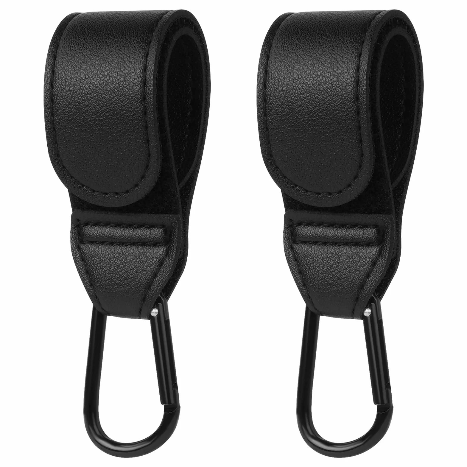 Ganci Passeggino 2 Pezzi, Nero, Universale Sicuri Resistenti, Accessori in Pelle, Antiscivol, Fino a 5 kg