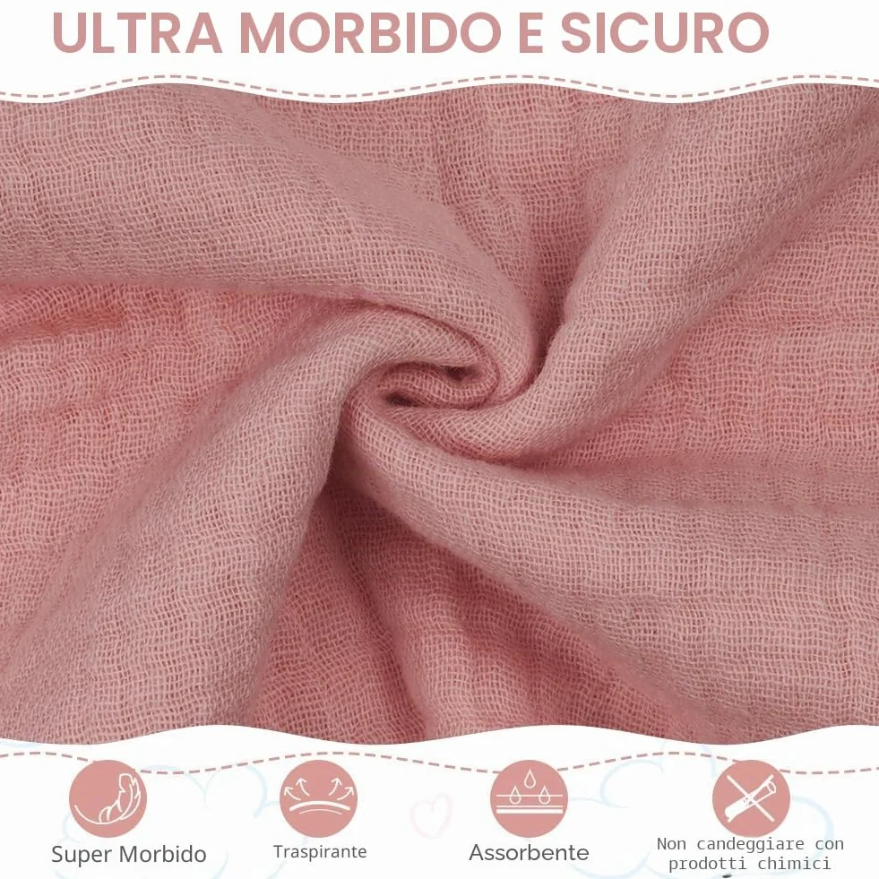 Mussole Neonato 30x30cm Cotone 4 Strati 6 Pezzi Aolso
