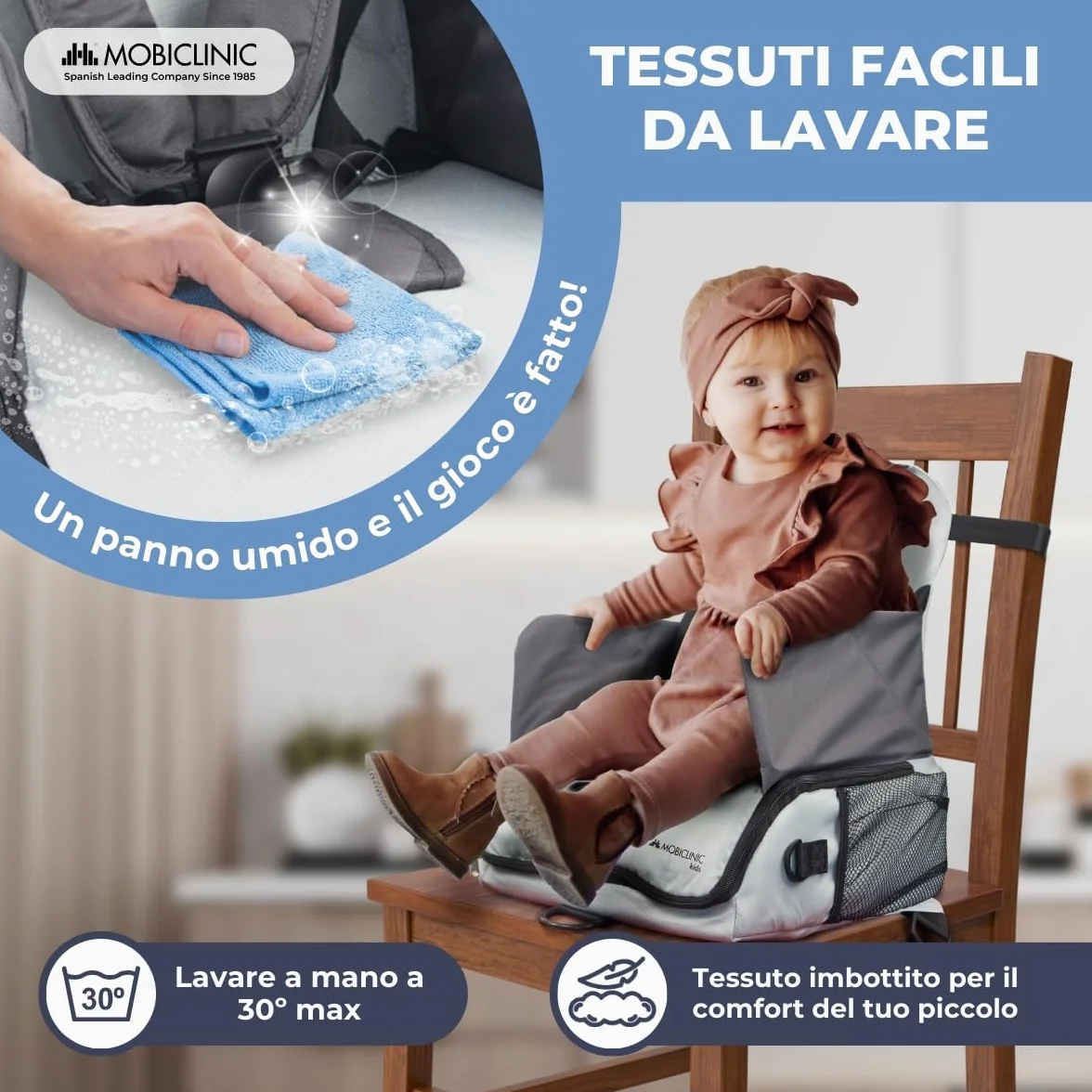 Mobiclinic Seggiolino Portatile Bambini Pieghevole Monkey 6-36 Mesi 15kg Grigio