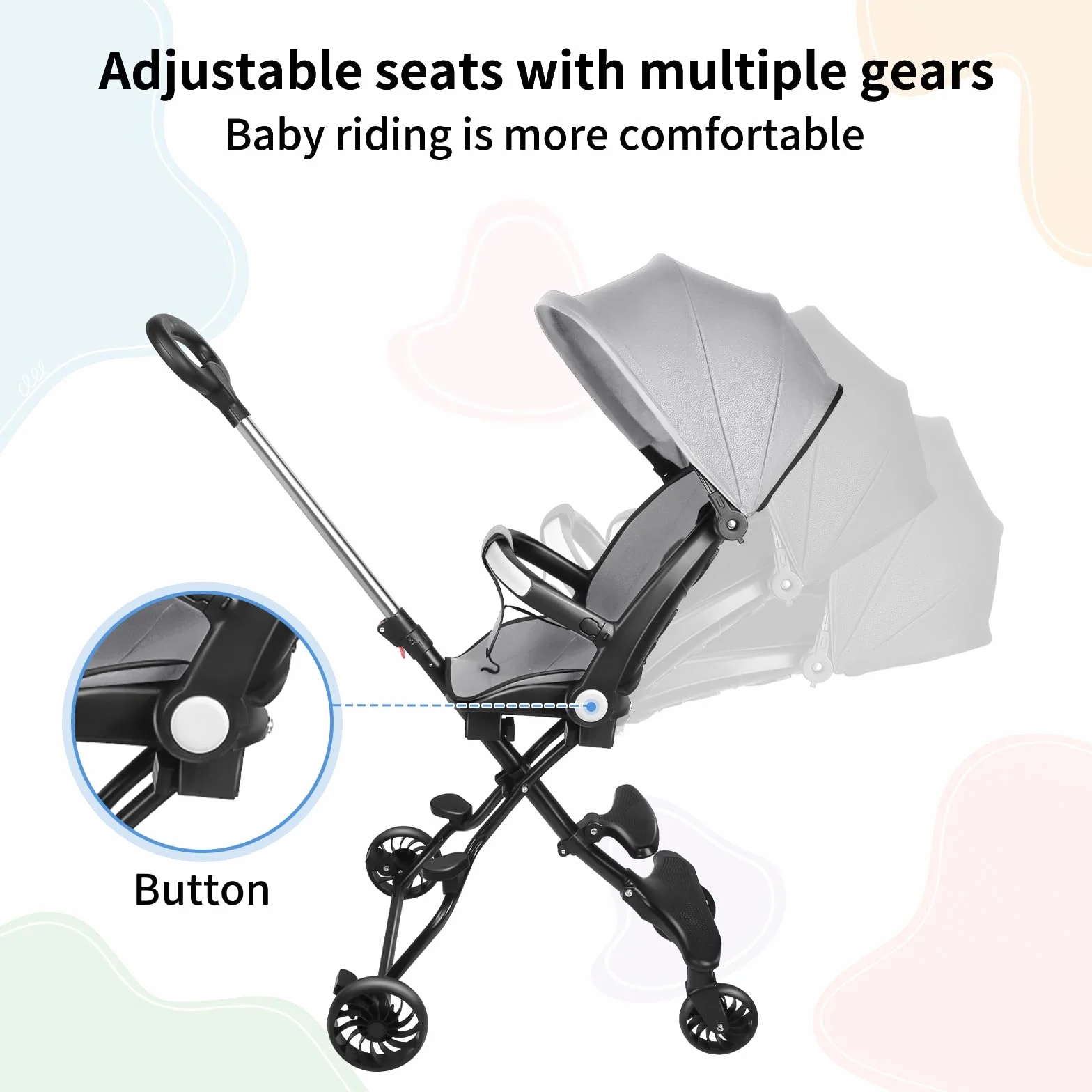 OHMG Passeggino compatto pieghevole 25 kg con sistema trolley cappottina estensibile 0-4 anni 5 kg