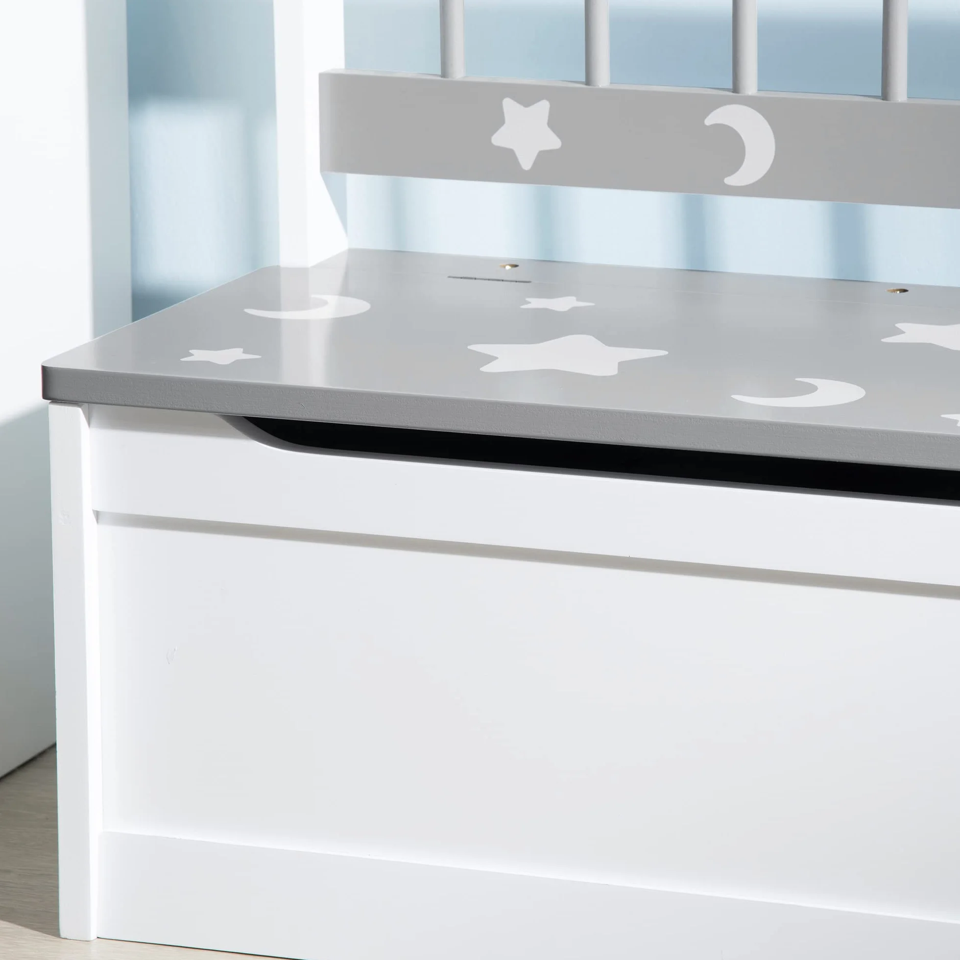 ZONEKIZ Set per Bambini 3-6 Anni con Lettino 143x76x49 cm, Mobile Portagiochi 63x30x60 cm e Cassapanca 60x30x50 cm, Grigio