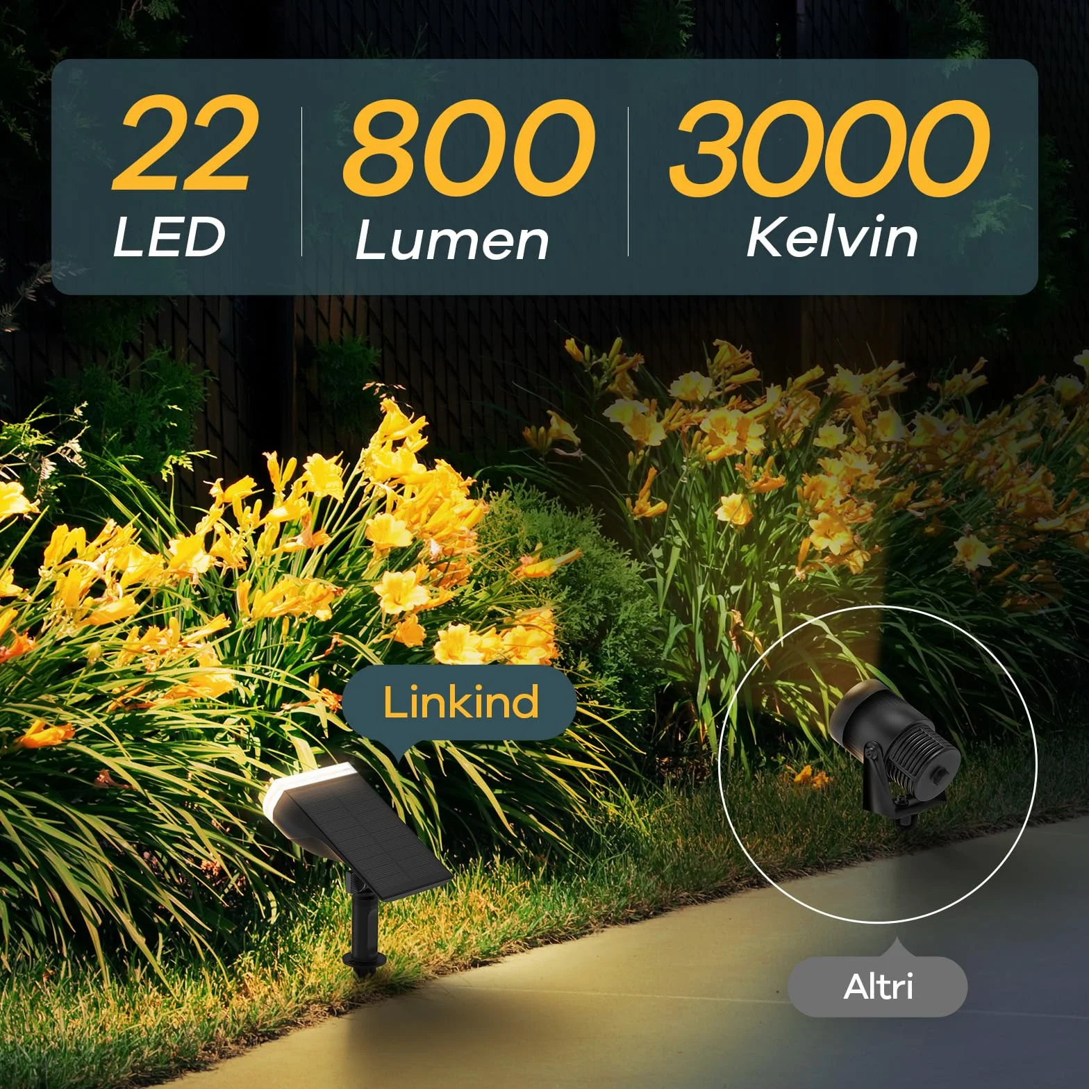 Linkind StarRay Luci Solari Esterno Giardino Bianca Calda, 22 LED Faretti Solari Decorative, 3000K 800LM Lampade Solari da Giardino Impermeabile IP65 per Cortile Prato Piscina, 4 Pezzi