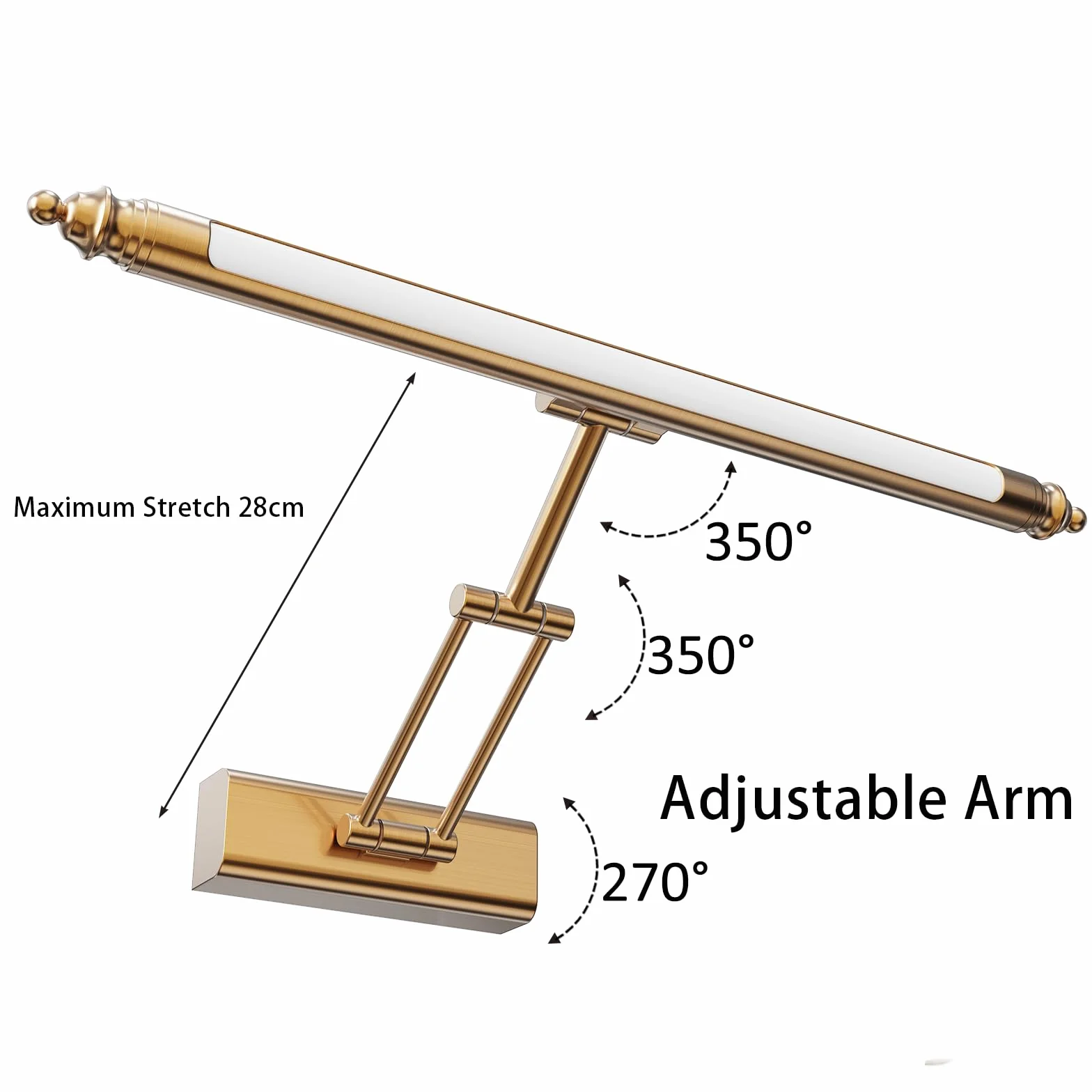 Lampada da Specchio Bagno Vintage, Luce Specchio Bagno LED Ottone Retro, Regolabile Applique in Acciaio Inox, Impermeabile IP44 Bianco Caldo 3000K (60CM12W)