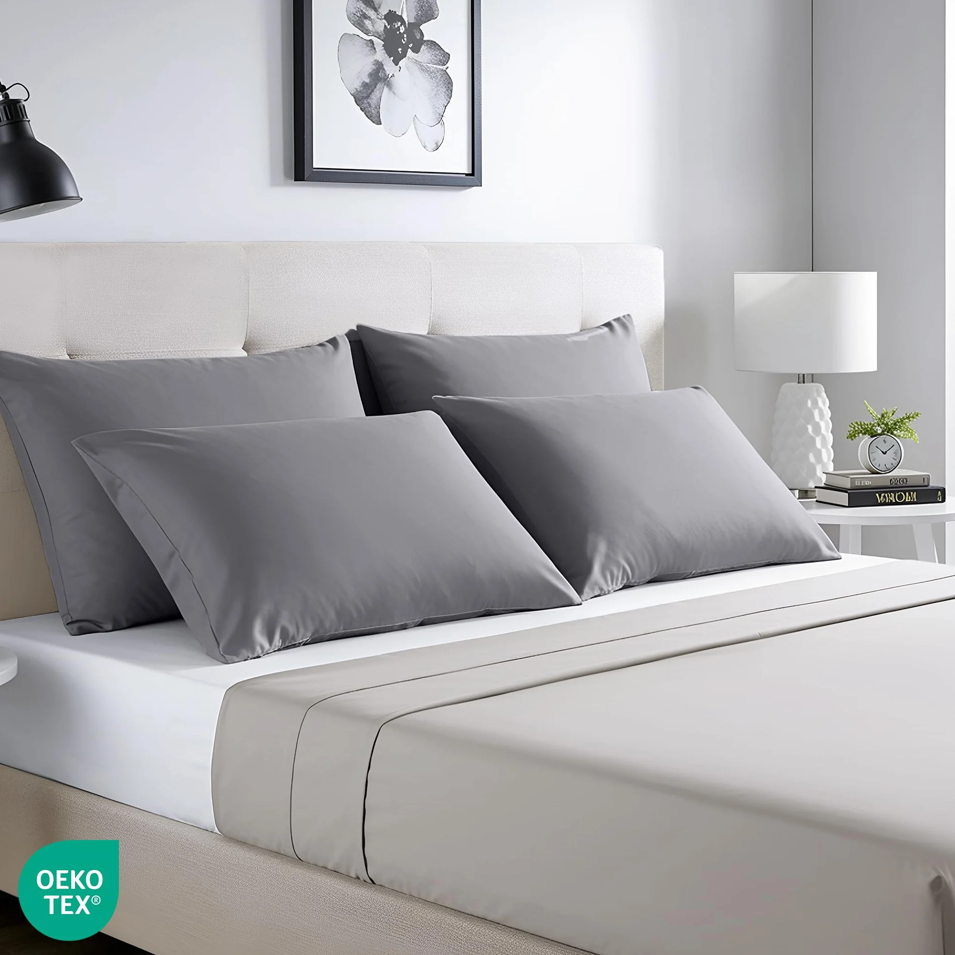 Utopia Bedding Federe Set Di 4 50x75 Cm Copricuscino In Poliestere Morbida Spazzolata Microfibra Grigio