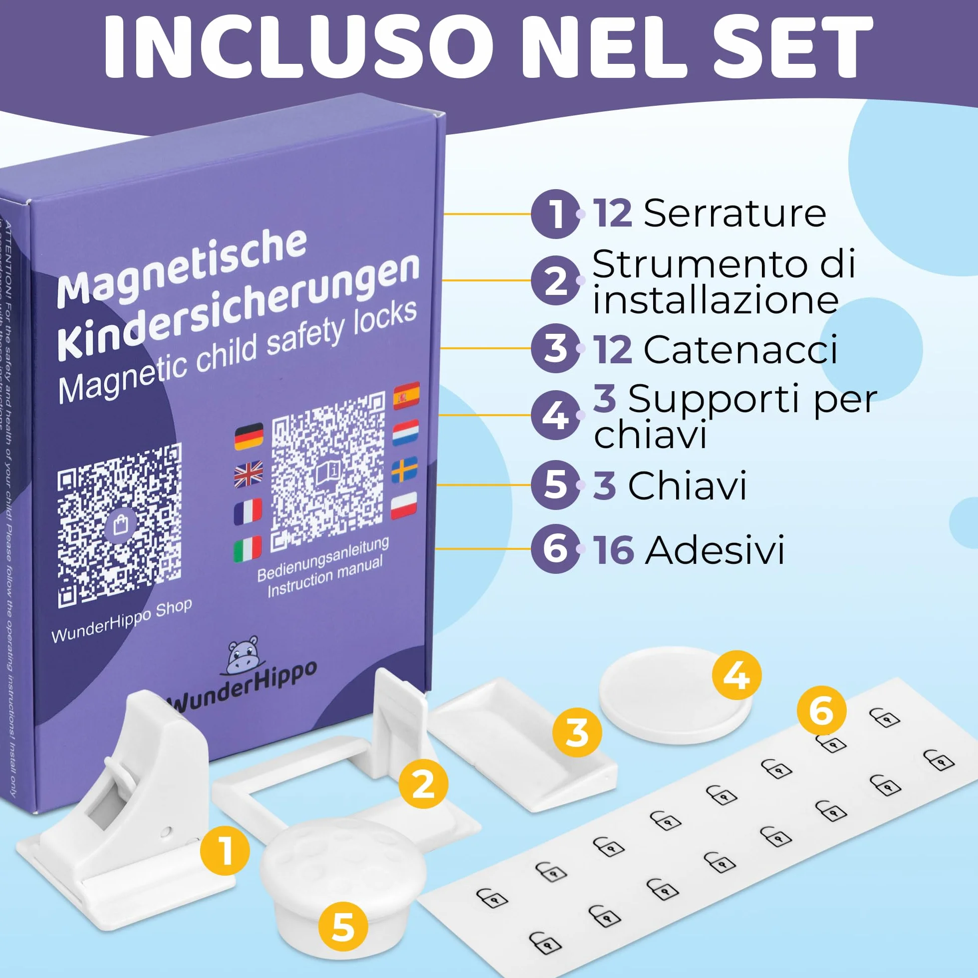 Chiusura Magnetica per Cassetti & Ante 12 Serrature 3 Chiavi Blocco Sicurezza Magnetico per Bambini