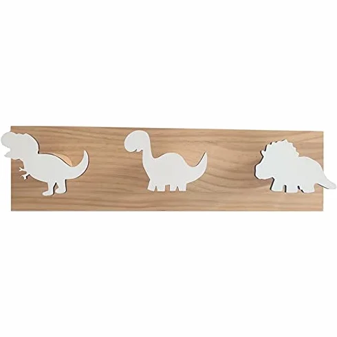 Appendiabiti da Parete Dinosauro Legno per Bambini Bianco