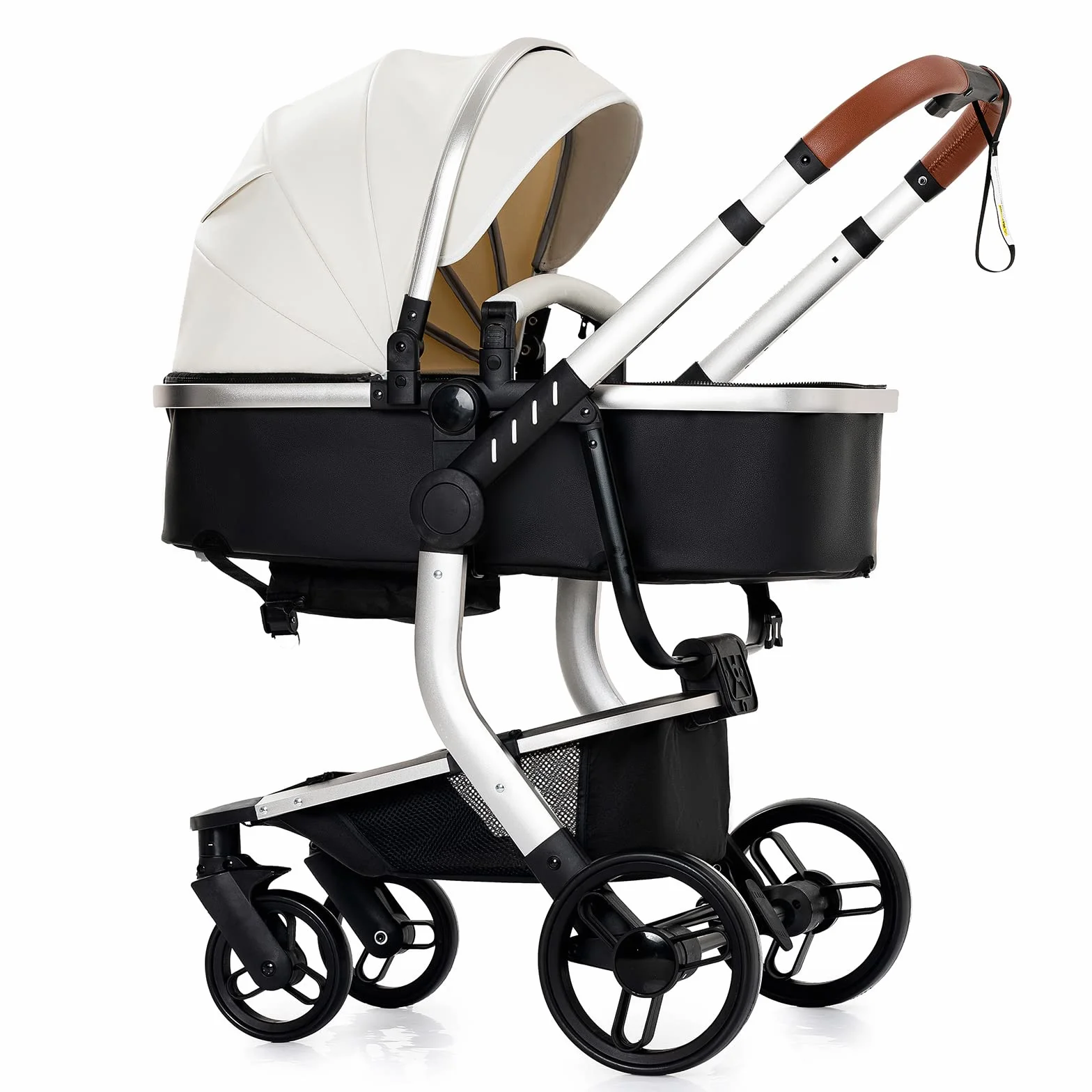 Passeggino 3 in 1 Trio Neonati Pelle PU Carrozzino Pieghevole 518 White